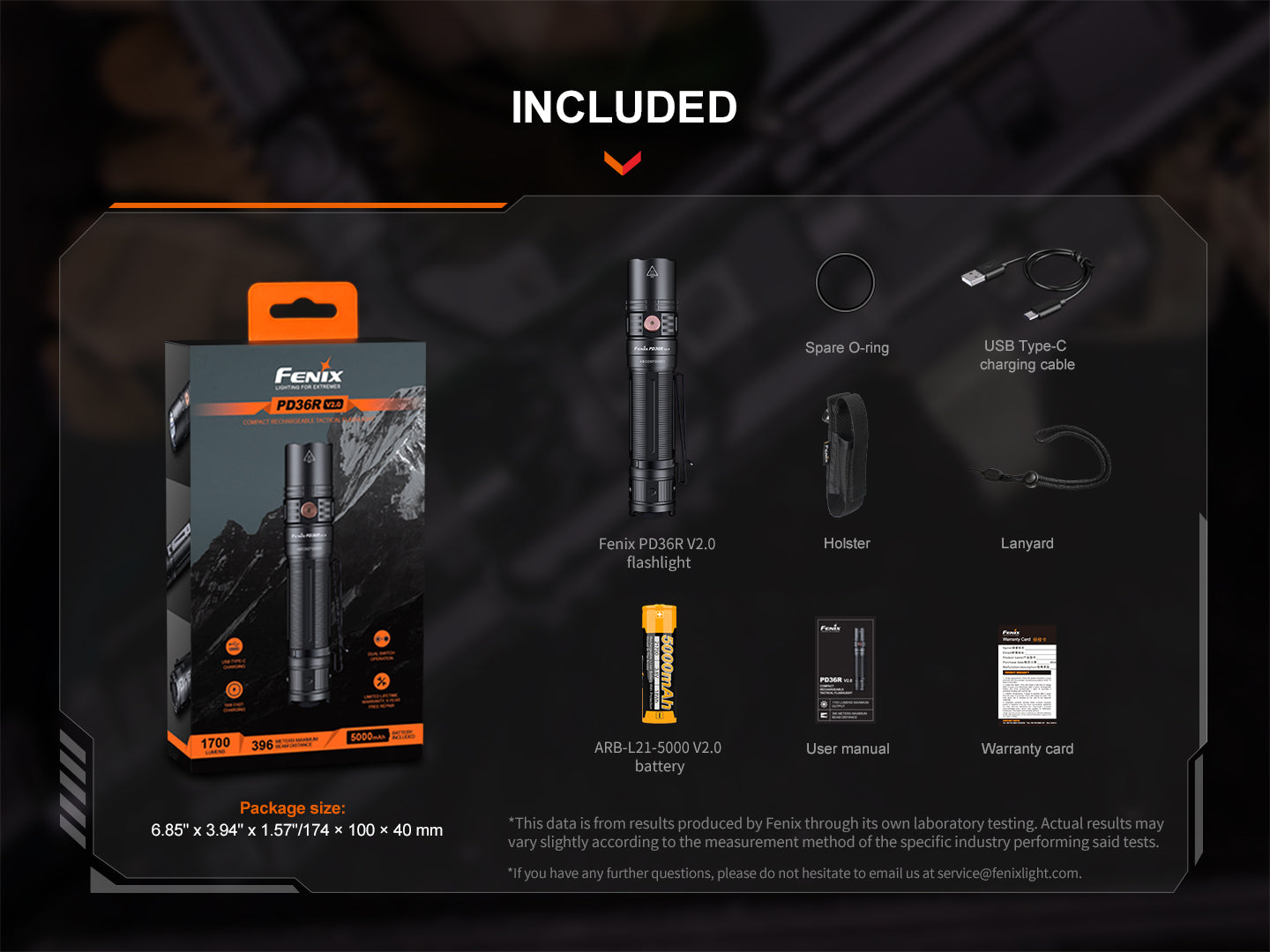 Fenix PD36R V2 Compact Rechargeable Tactical Flashlight - 1700 Lumens Bright LED, IP68 Waterproof, for Camping, Hiking, Emergency & Outdoor Adventures