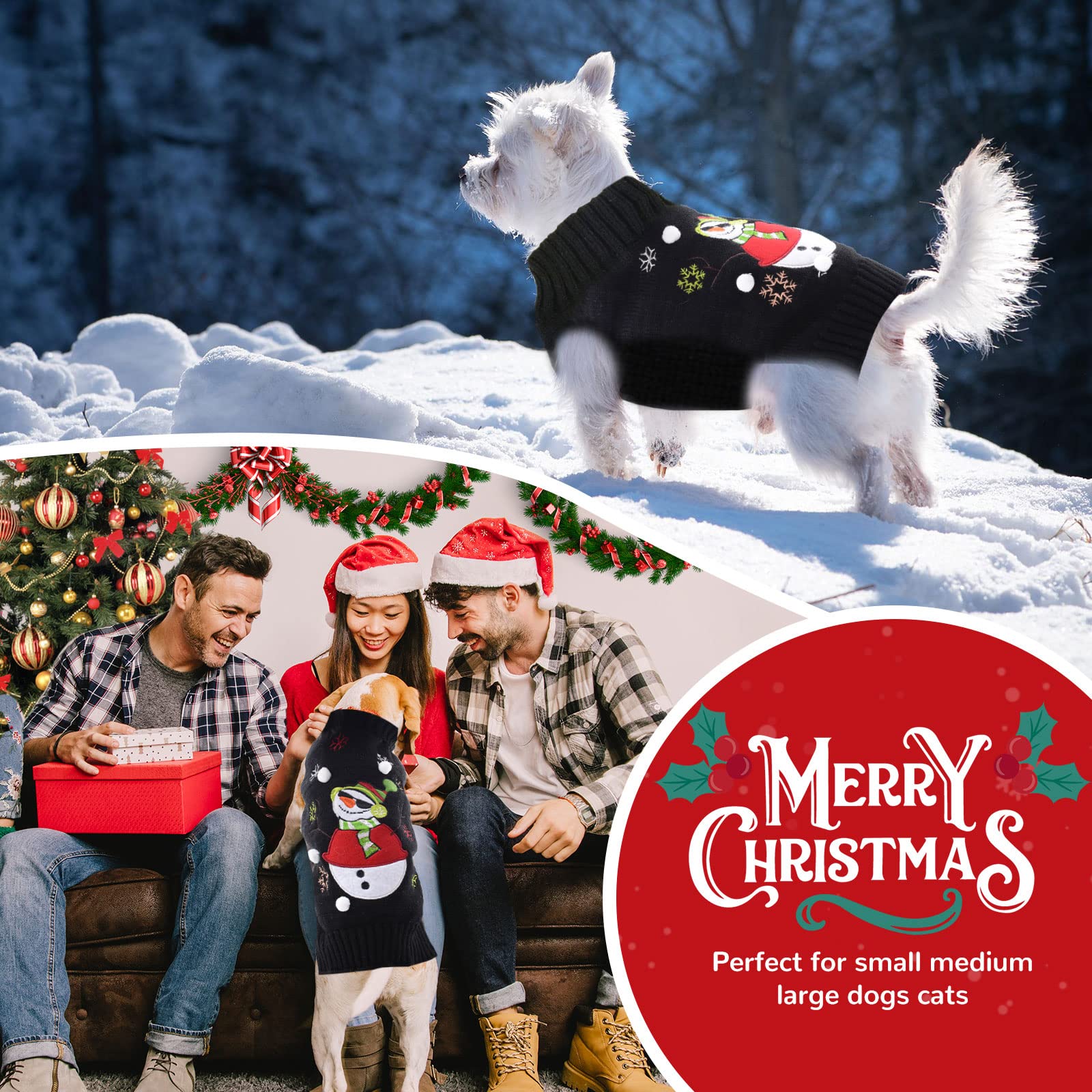 PETCARE Black Snowman Christmas Dog Sweater - Festive Ugly Holiday Pullover Vest for Small & Medium Dogs & Cats - Cozy Winter Pet Costume for Xmas, New Year & Fall Celebrations - Perfect for Holiday Photos & Indoor/Outdoor Winter Wear