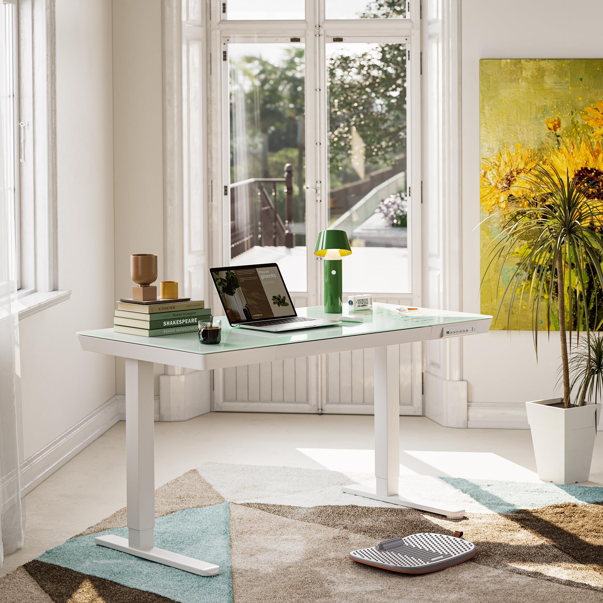 FEZIBO 48×24 Inch Electric Standing Desk with Drawers - Adjustable Height Glass Top Sit Stand Workstation, Quick Assembly Home Office Desk (White) | Perfect for Remote Work, Gaming Setup & Study Spaces