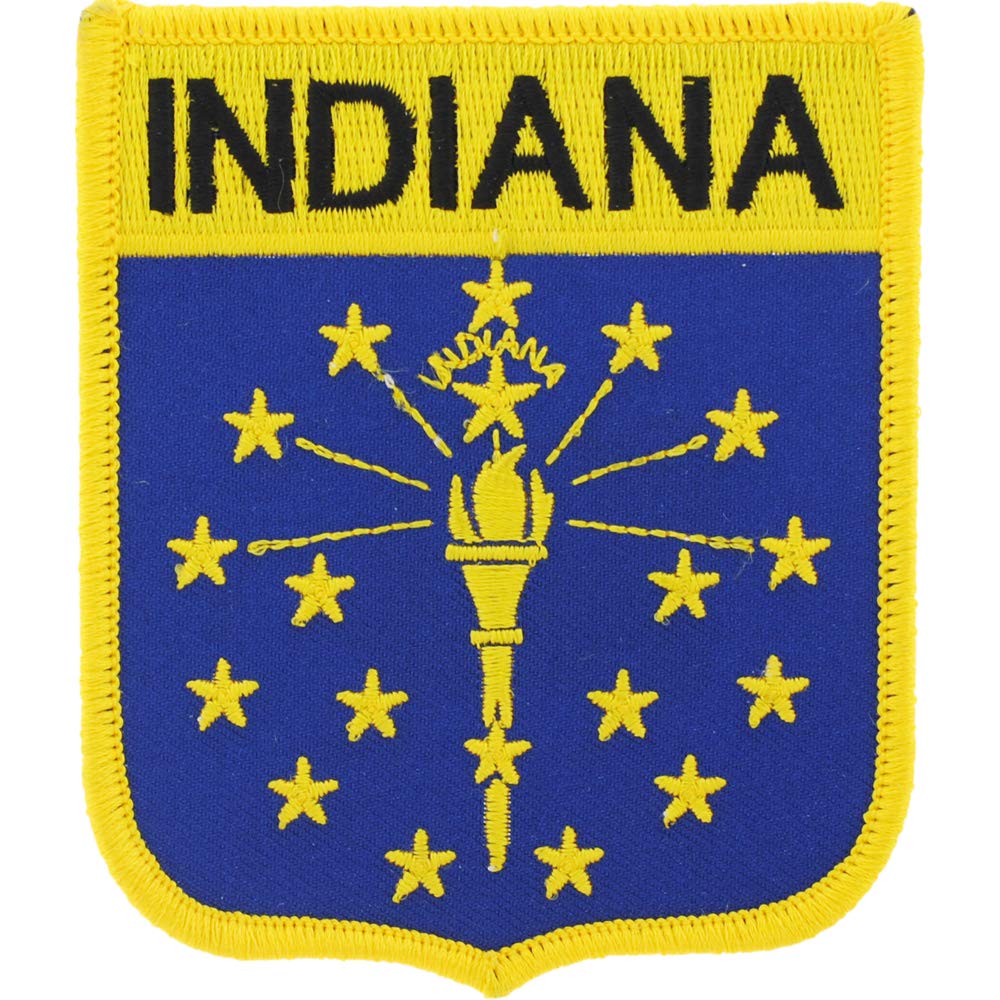 Indiana State Flag Shield Embroidered Patch with Iron-On Adhesive - Perfect for Backpacks, Jackets & DIY Crafts - Official State Emblem Sew-On Badge for Costumes, Uniforms & Patriotic Decor