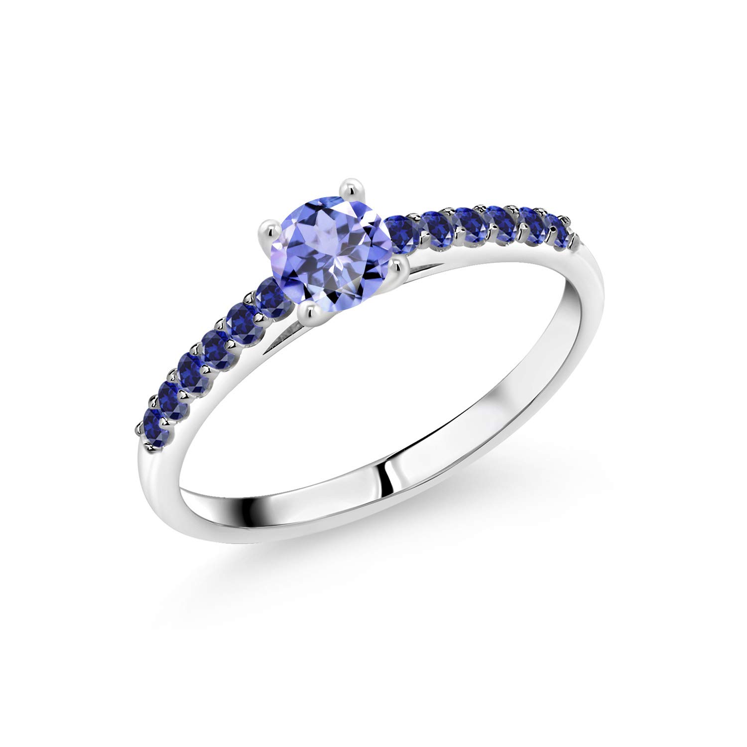 0.70 Ct Round Blue Tanzanite & Created Sapphire 10K White Gold Ring for Women | Elegant Birthstone Jewelry for Anniversary, Engagement & Special Occasions