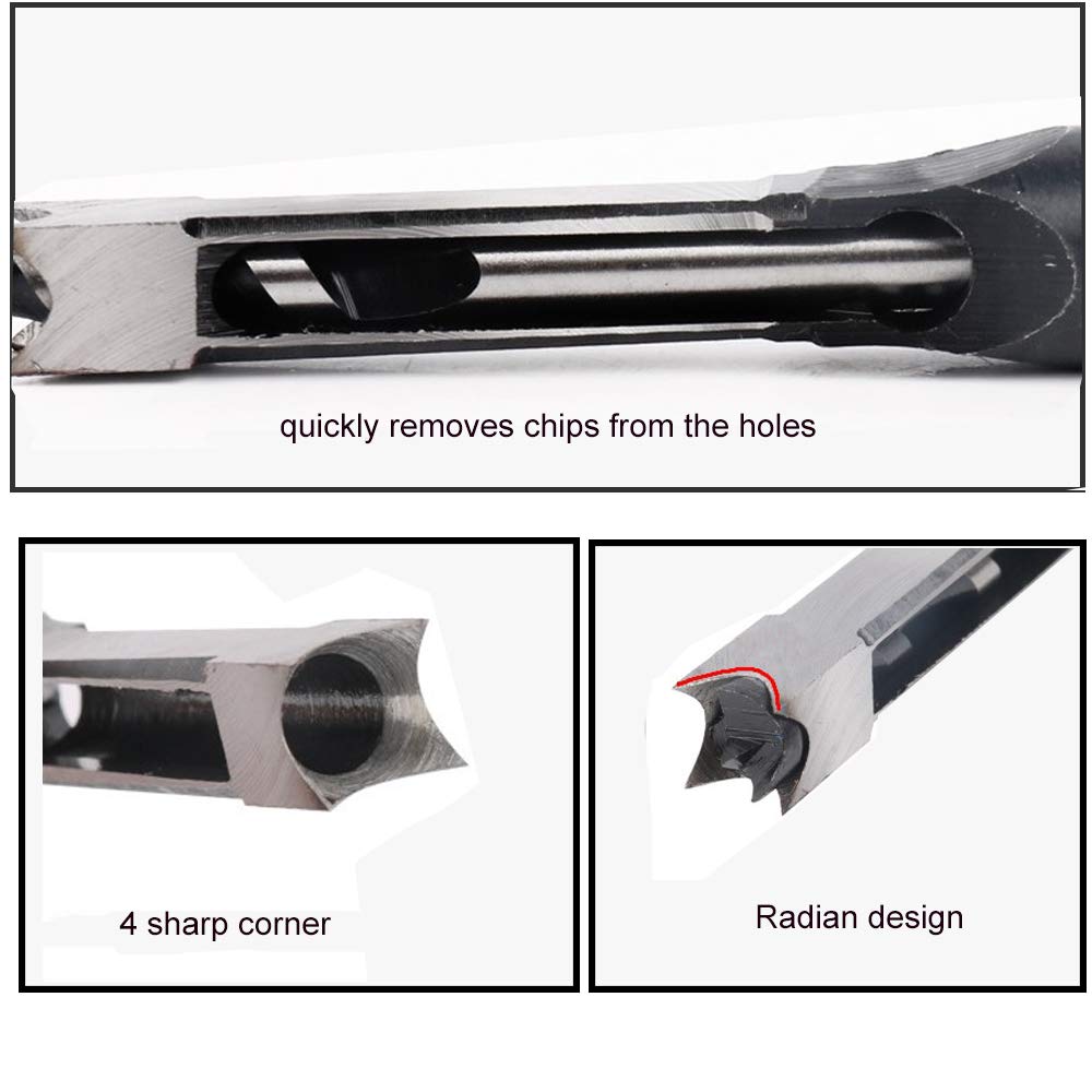 1/2 Inch Square Hole Drill Bit for Woodworking - Sharp & Durable Mortising Chisel Set - Power Tool for Cabinet Making, Furniture Repair & DIY Wood Projects