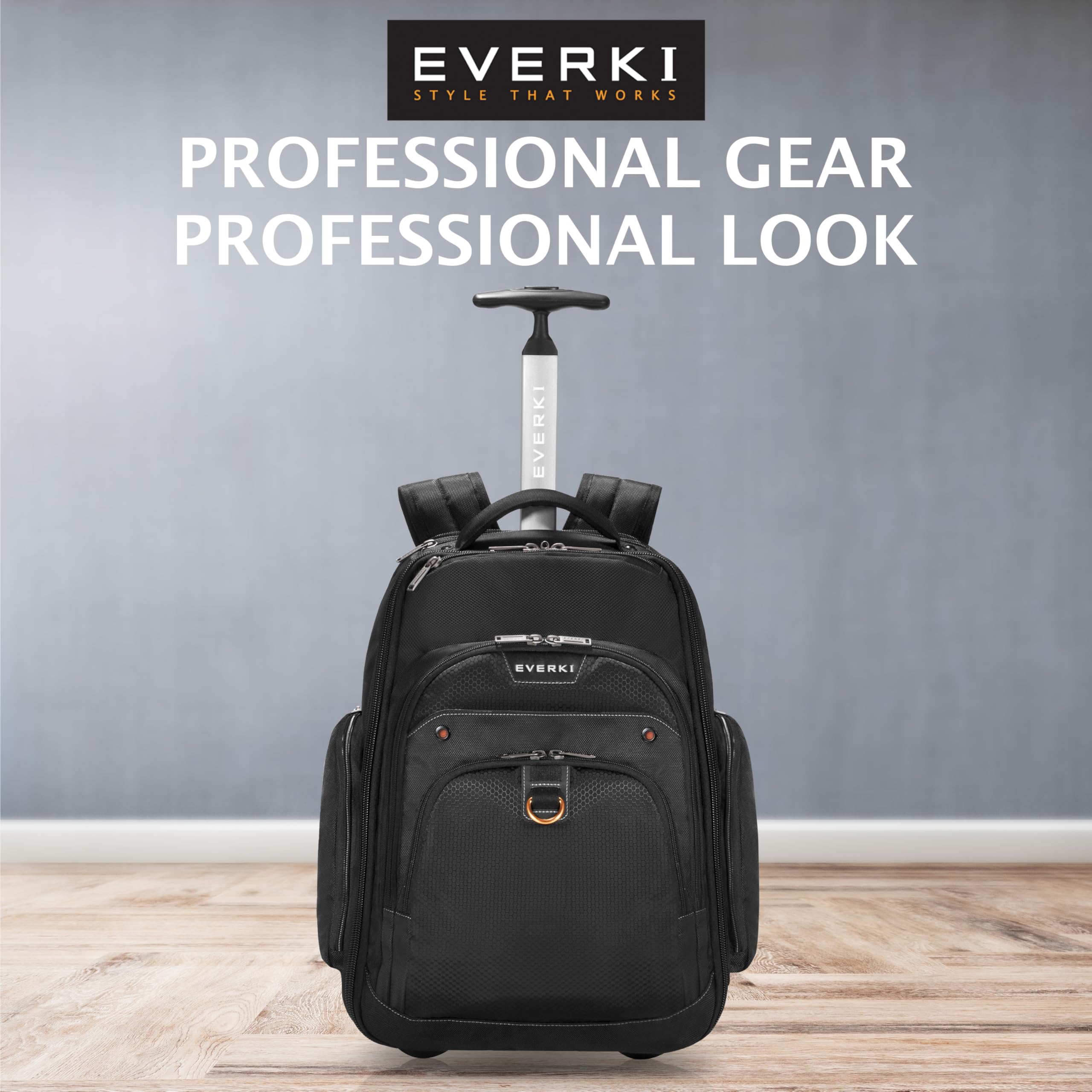EVERKI Atlas Wheeled Laptop Backpack 13-17.3 Inch Trolley Bag with Adjustable Compartment - 30L Travel Cabin Rucksack for Men and Women, Fits Under Airplane Seat, Perfect for Business Travel, Commuting & Daily Use - Black