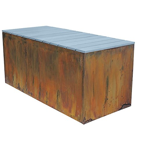 Rustic Corten Steel Planter Bench Trough - Modern Garden Seating with Built-in Planter Box for Outdoor Patio, Deck, or Backyard Decor