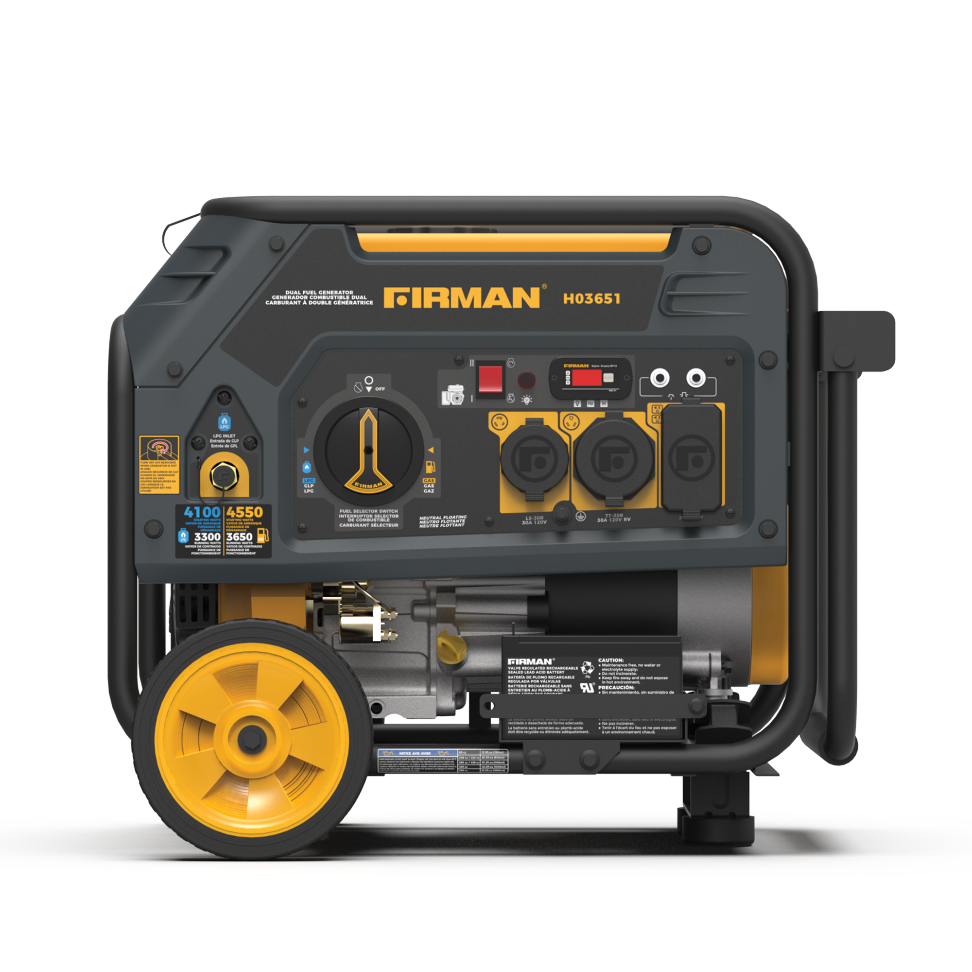 4550W Dual Fuel Portable Generator with Electric Start - 120V for Camping, Home Backup & Outdoor Power Supply