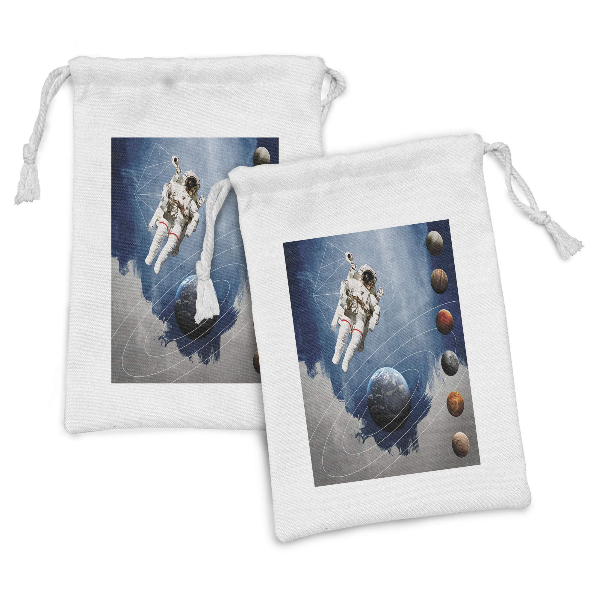 Ambesonne Outer Space Fabric Pouch Set of 2 - Vintage Planetary Circles & Geometric Neptune Print Drawstring Bags (9