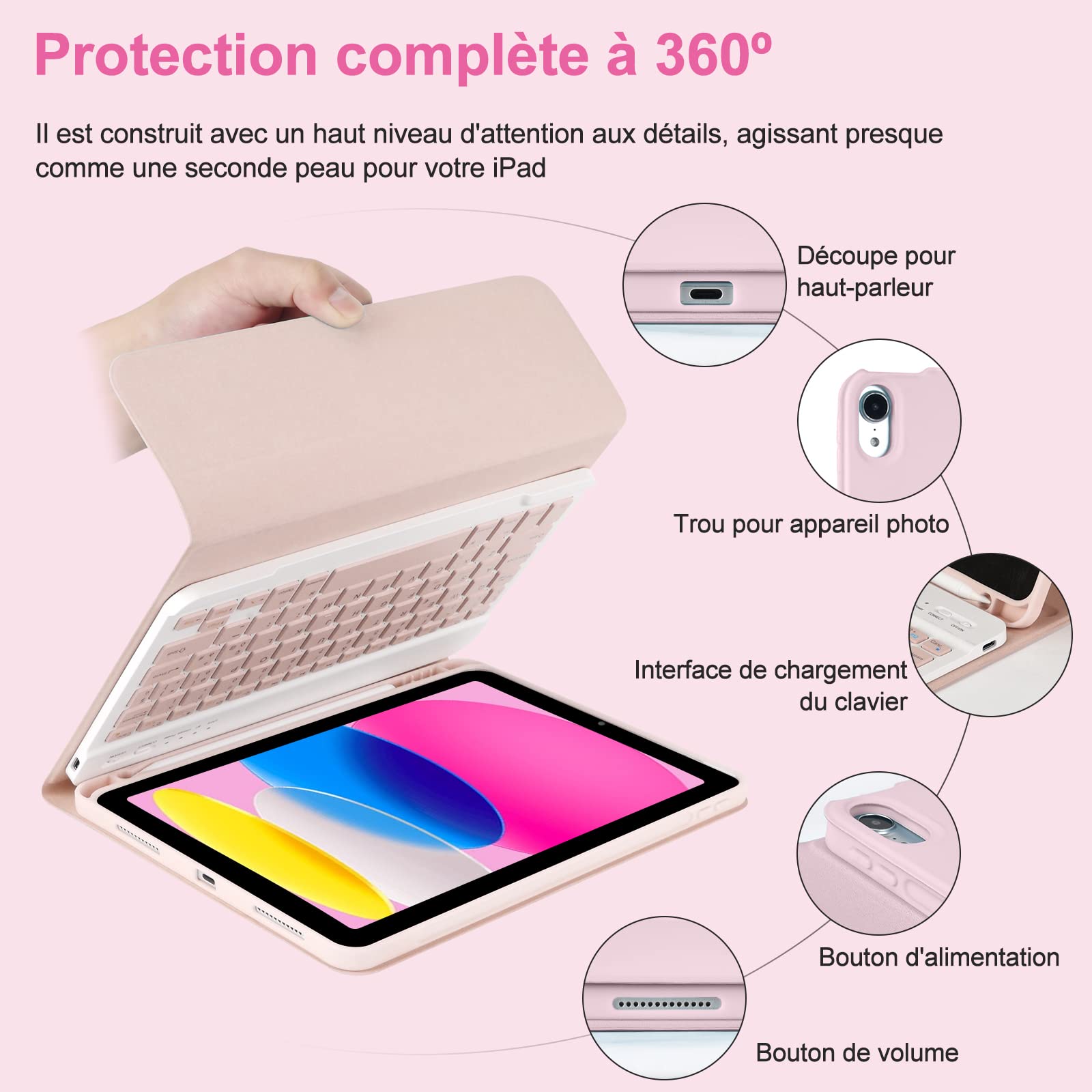 Magnetic Keyboard Case for iPad 10th/11th Gen (10.9 inch 2022/11 inch A16 2025) - French AZERTY Layout with Pencil Holder | Slim Protective Cover for iPad 10/11 | Perfect for Work, Study & Travel
