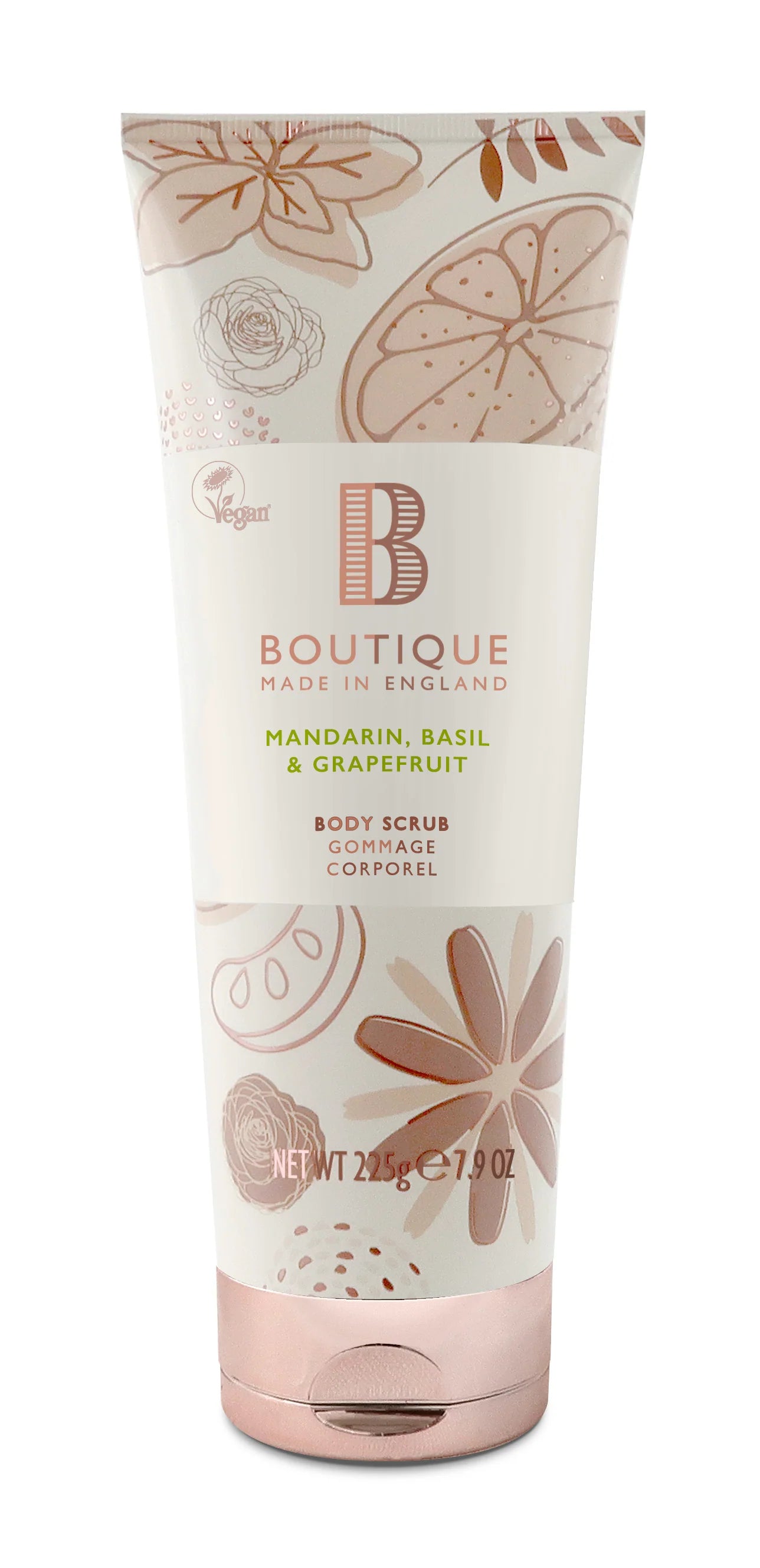 Grace Cole Mandarin, Basil & Grapefruit Exfoliating Body Scrub 225g - Natural Skin Polish for Smooth & Glowing Skin - Perfect for Spa Day & Self-Care Routine