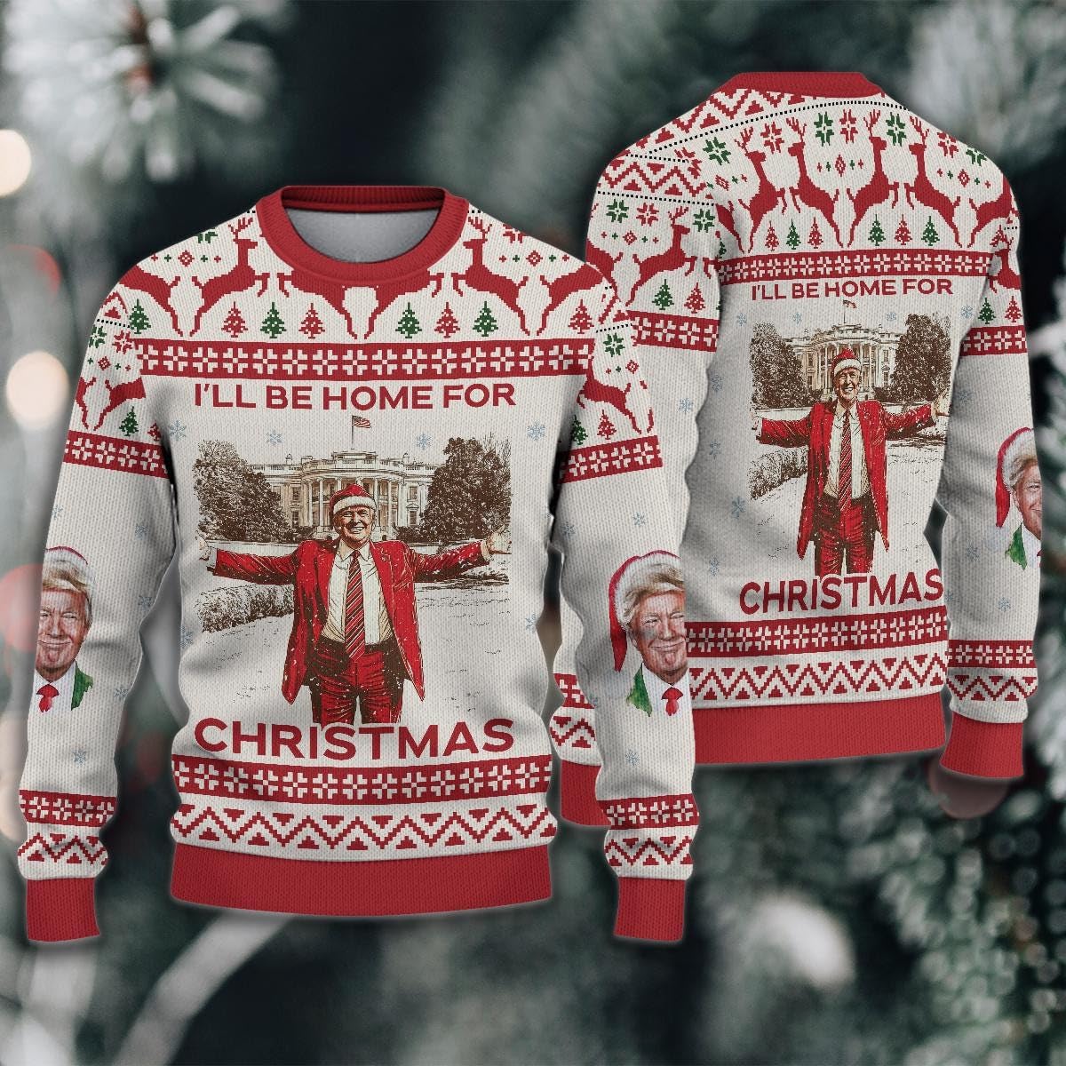 Funny Trump Ugly Christmas Sweater - 'I'll Be Home for Christmas' MAGA Gift for Trump Supporters, Women & Men | Team Trump JD Vance 2024 | Perfect for Holiday Parties, Festive Gatherings & Political Humor