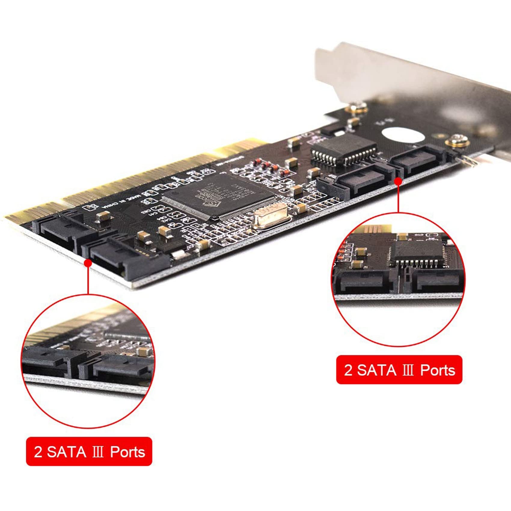 2-Pack 4-Port PCI SATA Controller Card with 2 SATA Cables - Internal Expansion Card for PC, Desktop, Server - Upgrade Storage for Hard Drives, SSDs, RAID Arrays