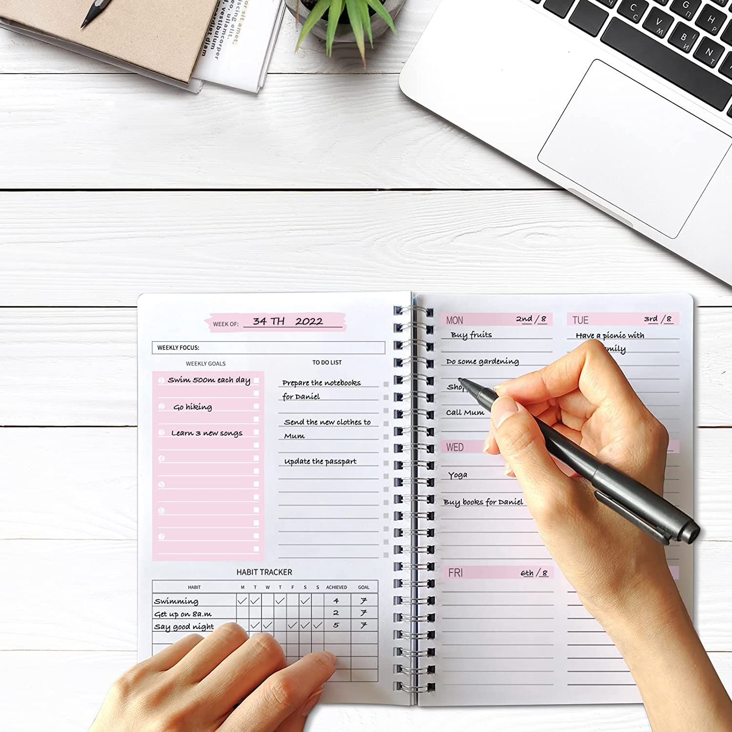 Moseem Weekly Planner Notebook - Undated A5 Daily Planner with Habit Tracker & To-Do List, 52 Weeks Goal Planner for College Students, Work & ADHD Organization (Pink) | Perfect for Productivity, Time Management & Stress Relief