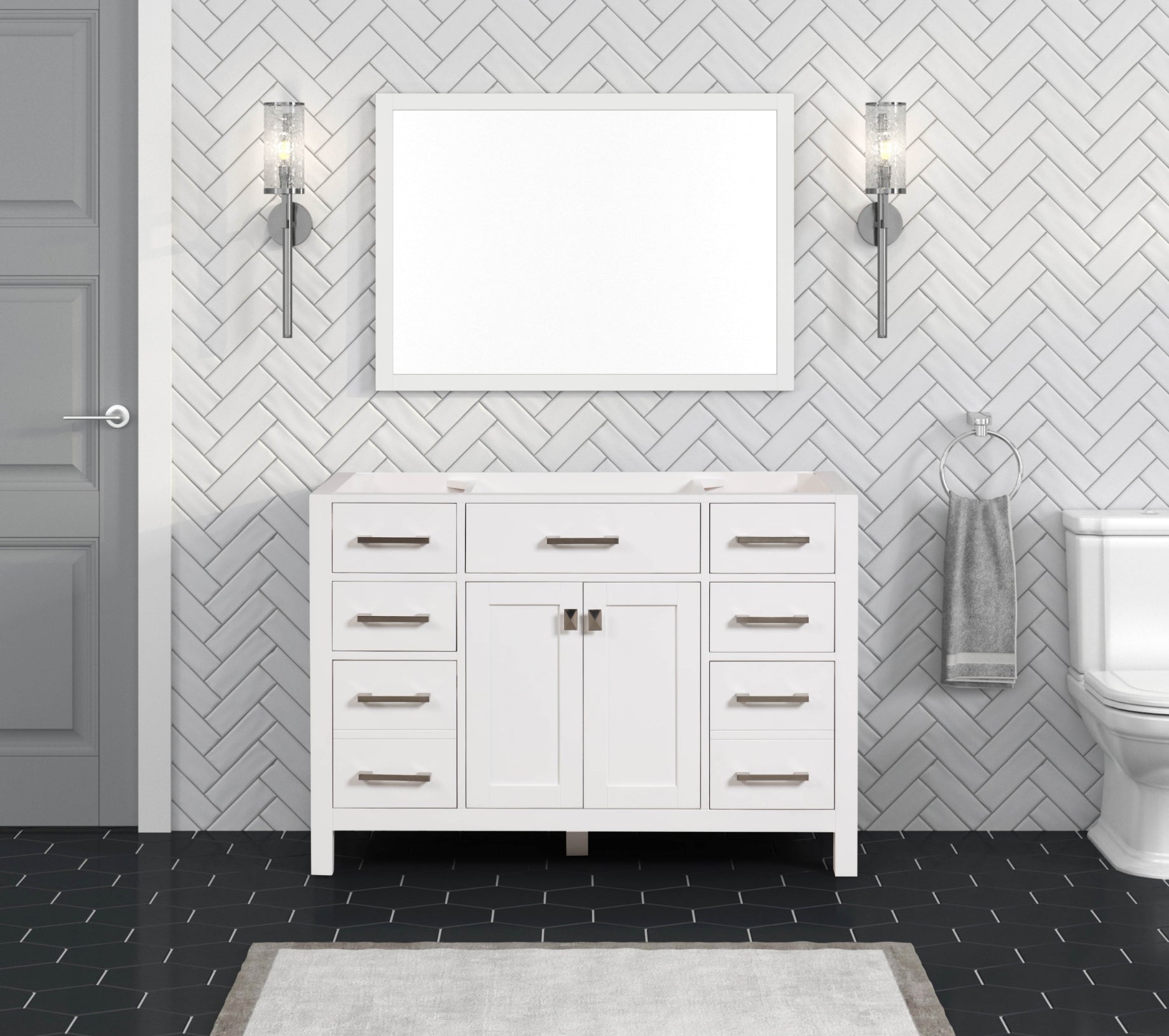 47.5 Inch Modern Single Bathroom Vanity in Bright White - Freestanding Vanity with Sink for Small Bathrooms, Powder Rooms & Master Baths - Easy Installation & Space Saving Design
