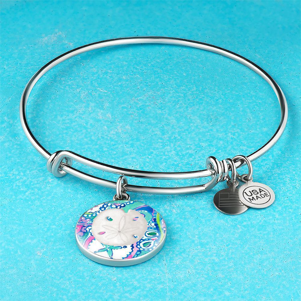 Colorful Sand Dollar Bangle Bracelet - Handmade Beach Jewelry for Women | Perfect for Summer Vacation, Beach Wedding & Boho Fashion Accessories