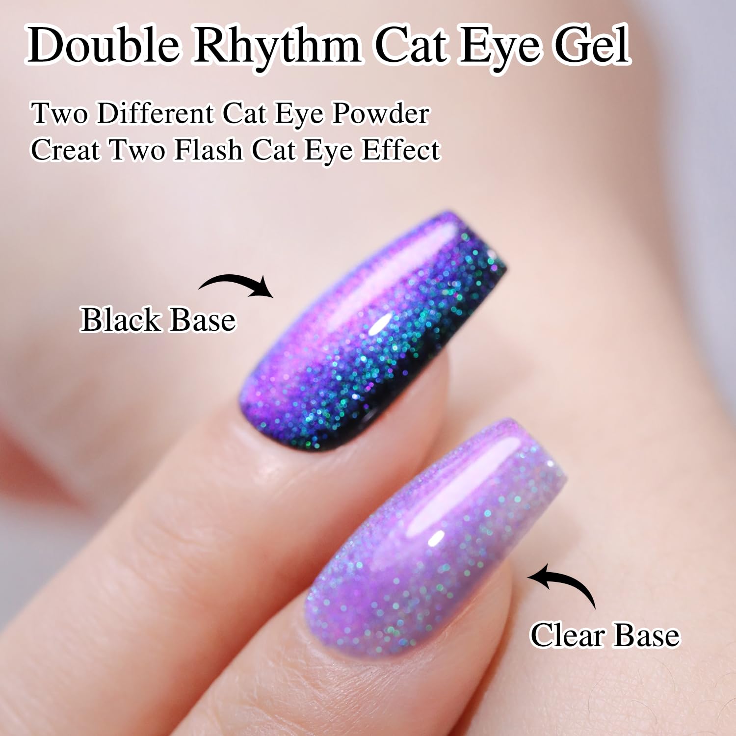 Double Rhythm Jelly Glass Cat Eye Gel Nail Polish with Magnet - 15ML Holographic Glitter Magnetic Nail Polish (Blue Purple-MC1049) - Salon Quality DIY at Home Gel Polish for Manicures, Nail Art & Special Occasions