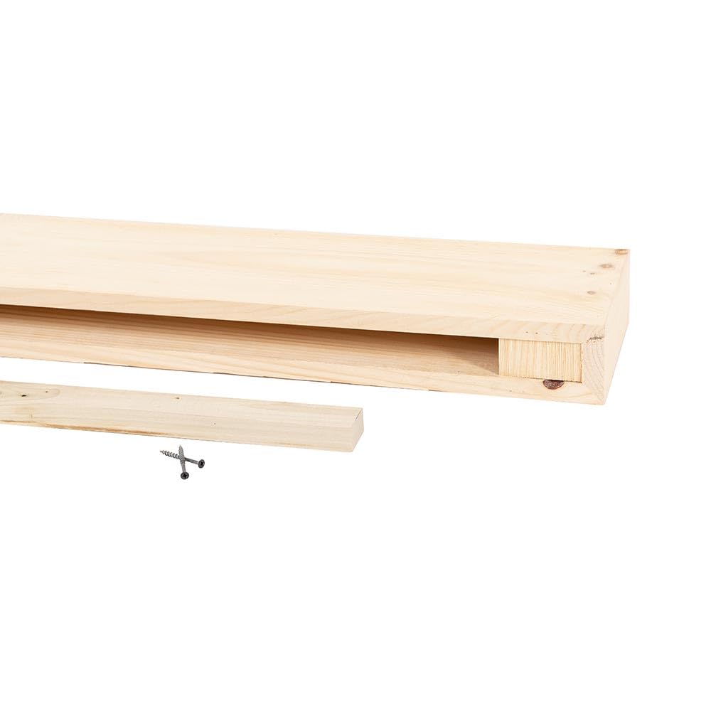 54 Inch Modern Ember Vara Wood Floating Mantel Shelf - 3 Inch Height with Natural Grain Variations & Distressing - Wall Mounted Wooden Shelf for Fireplace Decor, Living Room, Bedroom & Home Interior Design