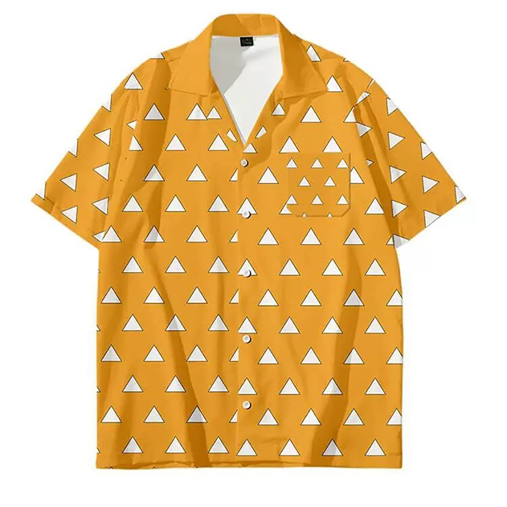**Men's Demon Slayer Cosplay Hawaiian Shirt - Kamado Tanjirou & Tomioka Giyuu Anime Button-Up Cardigan | Casual Summer Wear for Conventions, Beach, and Cosplay Events**