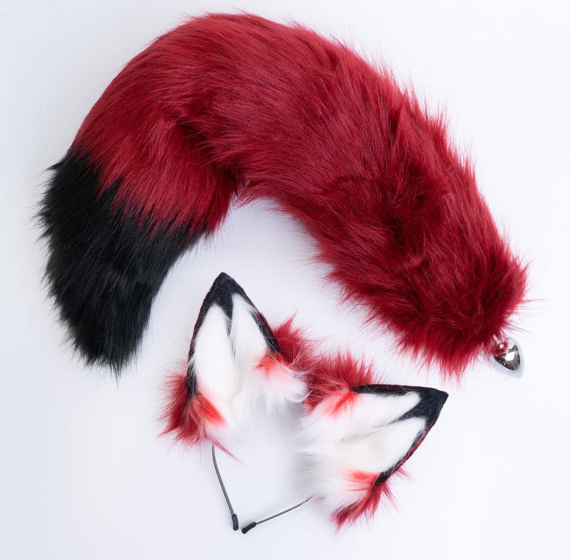 Fox Tail Butt Plug - Red and Black Furry Roleplay Set - Soft Silicone Anal Plug with Removable Tail - Perfect for Cosplay, BDSM & Adult Play (Halloween, Furry Parties, Spicy Bedroom Fun)