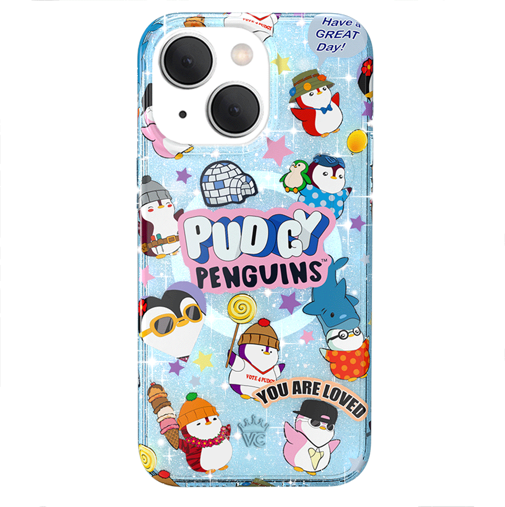 Pudgy Penguins Glitter iPhone Case - Cute Iceberg Design, Shockproof & Scratch Resistant Cover for iPhone 13/14/15 Pro Max - Perfect for Everyday Use, Travel & Gifts