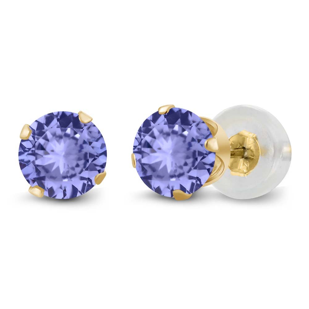 14K Yellow Gold Tanzanite Stud Earrings for Women & Men | 1.00 CTTW Round Cut Gemstone Birthstone Jewelry | 5MM Fine Gold Earrings for Her, Wife, Mom | Perfect Gift for Anniversary, Birthday & Special Occasions