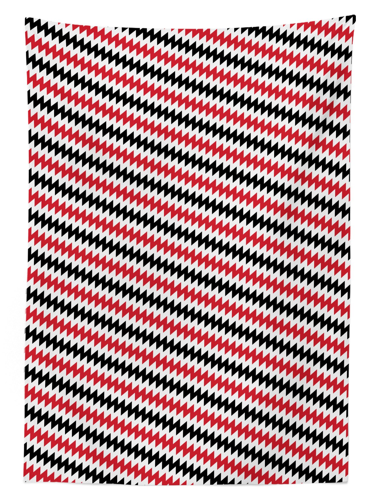 Ambesonne Red and Black Vintage Chevron Wave Outdoor Tablecloth - 58