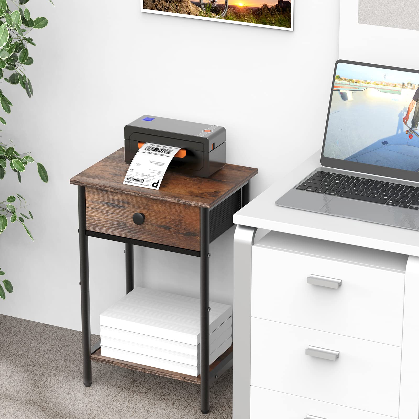 Rustic Night Stand with Drawer - 2-Tier Bedside Table for Small Spaces, Bedroom, Living Room, Study & Office - Perfect for Storage & Décor