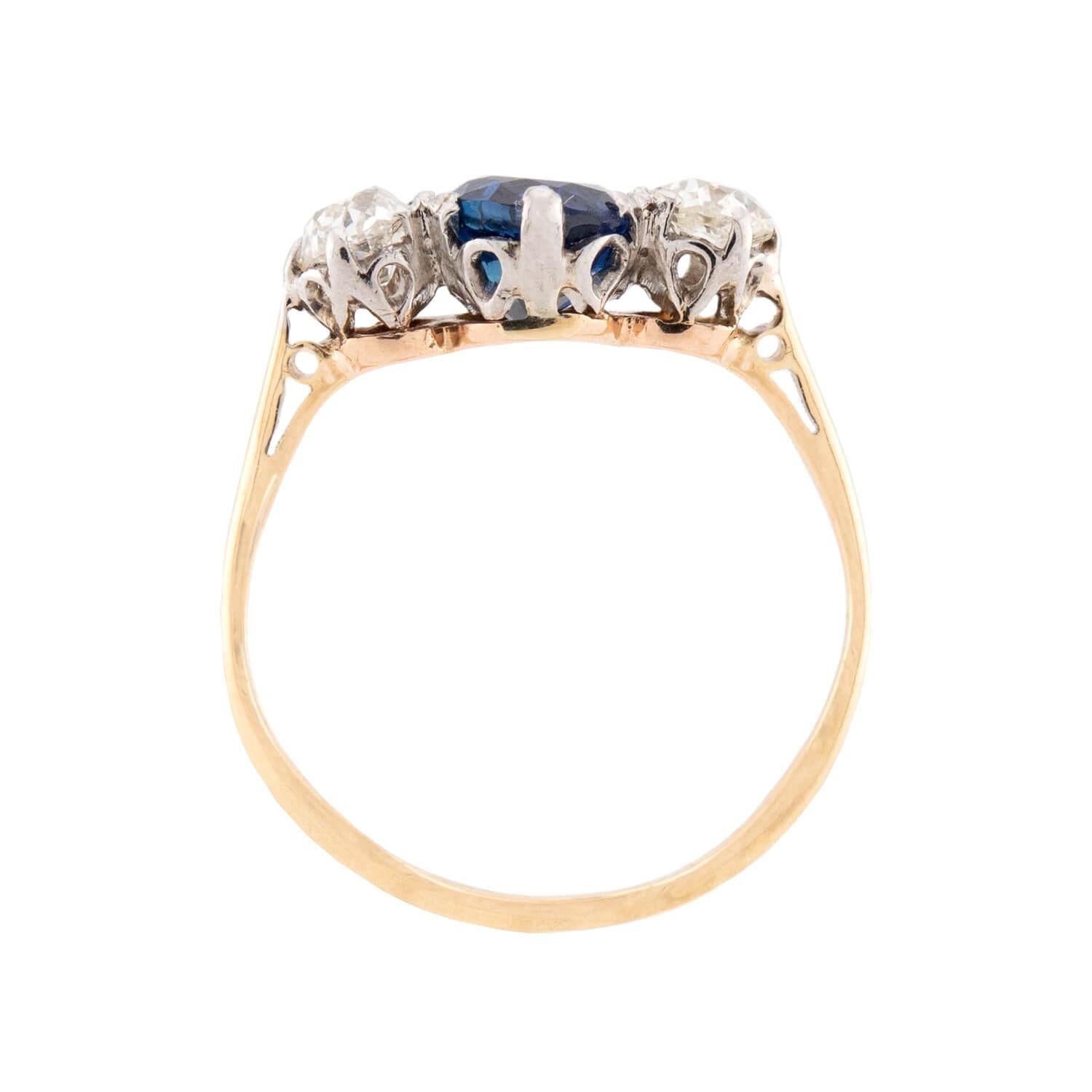 18K/Platinum Edwardian Style Sapphire and Diamond Three Stone Ring - Vintage Engagement, Wedding, Anniversary Jewelry Gift for Her