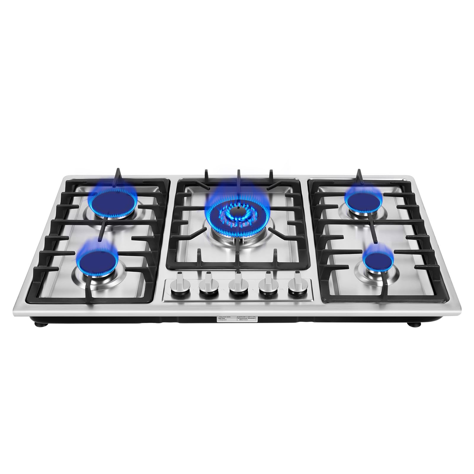 33.8 Inch 5-Burner Built-In Natural Gas Cooktop - Stainless Steel Surface & Cast Iron Grates with Electric Ignition & Flame Failure System (860x500mm) - Perfect for Modern Kitchens, Home Cooking & Professional Chefs