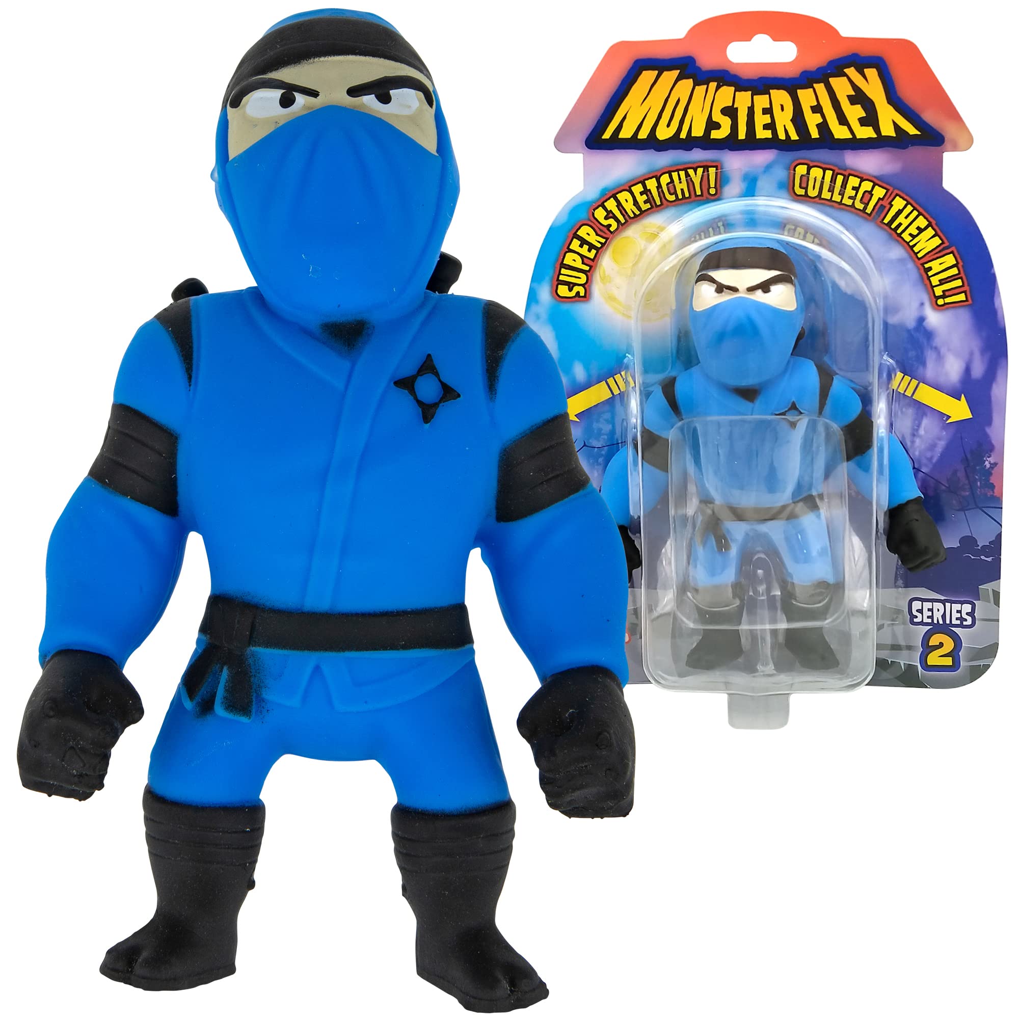 Monster Flex Stretchy Toys for Kids - Set of 2 Stretchy Monster Figures (Blue Ninja-Wrestler) - Sensory Fidget Stress Relief Toys for Boys & Girls - Perfect for Birthday Gifts, Party Favors & Classroom Rewards | Great for Stress Relief, Sensory Play & Hand Exercise