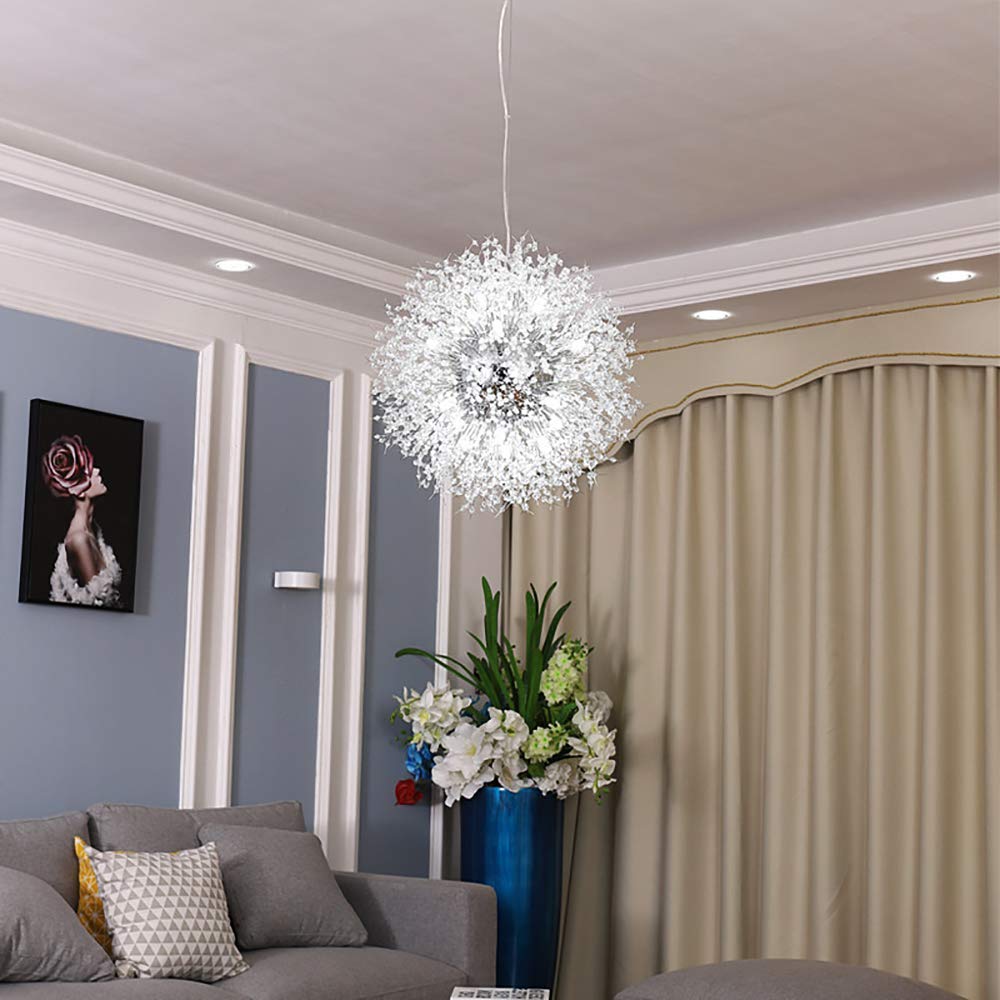 Modern Crystal Chandelier - Chrome Firework Dandelion Sputnik Pendant Light Fixture, 16-Light Dining Room Chandelier for Bedroom, Kitchen & Living Room Lighting | Elegant Home Decor for Parties & Romantic Dinners