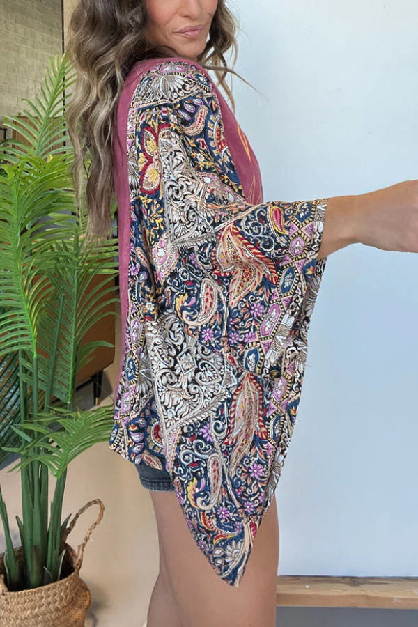 Stylish Ethnic Print Batwing Sleeve Loose Blouse - Boho Chic Women's Tunic Top for Casual Wear & Festival Outfits