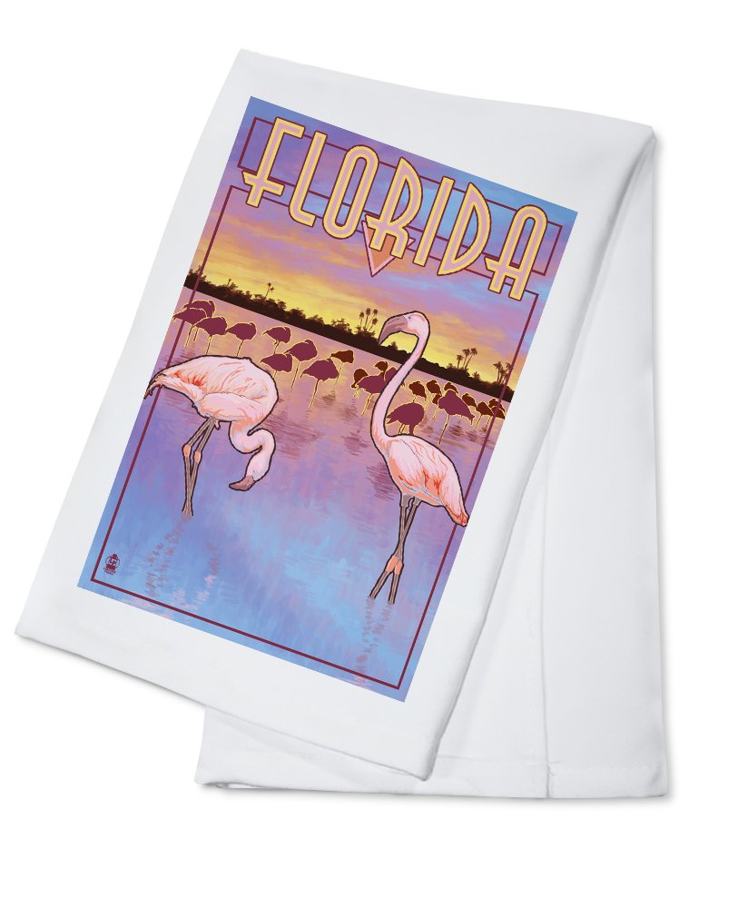 Florida Flamingos at Sunset 100% Cotton Tea Towel - Decorative Hand Towel for Kitchen, Bathroom & Home Decor - Perfect for Drying Dishes, Gift Giving and Coastal Themed Decor
