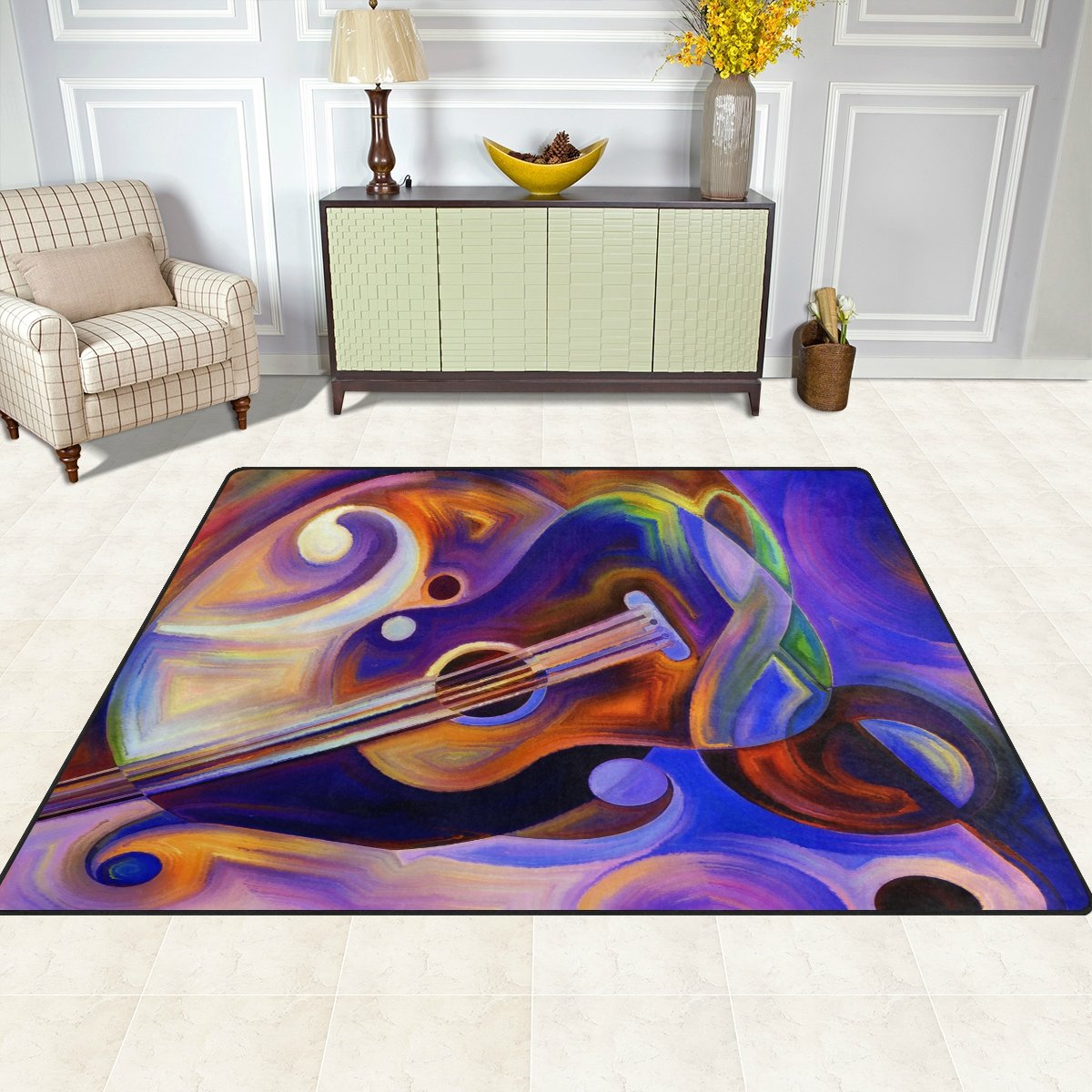 ALAZA Abstract Music Note Area Rug 7' x 5' - Soft Non-Slip Living Room & Bedroom Carpet - Perfect for Music Lovers, Home Decor, and Cozy Spaces