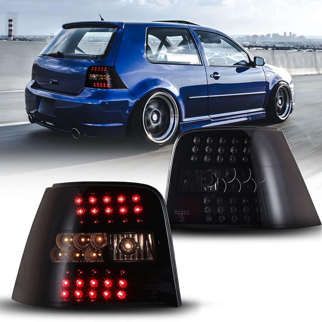 ROXX LED Tail Lights Assembly for 1999-2004 Volkswagen Golf MK4 & GTI - Smoked Rear Light Replacement with LED DRL, Turn Signals & Brake Lamps (Driver & Passenger Side) - Upgrade Your Ride for Night Driving & Enhanced Safety