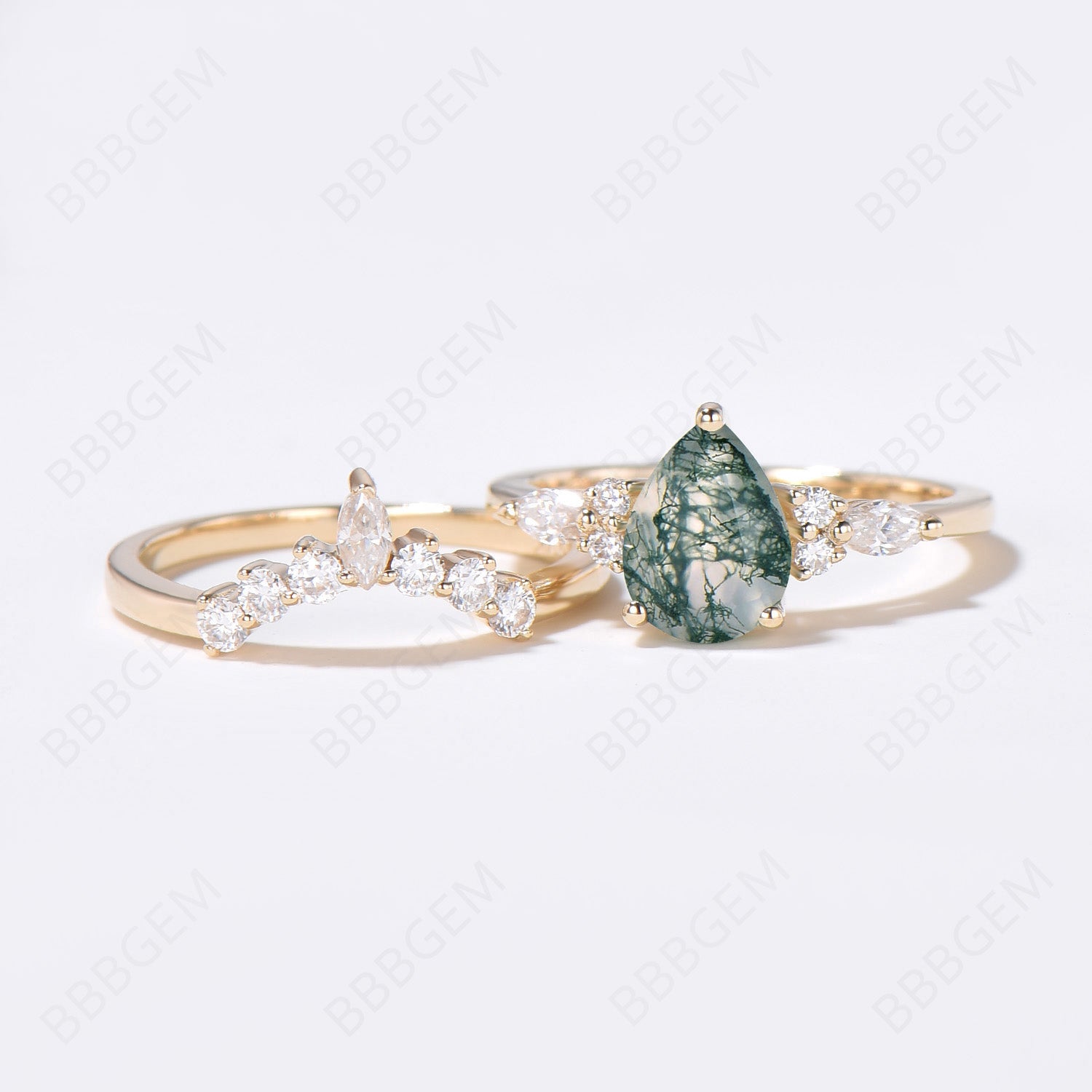 14K Yellow Gold Teardrop Moss Agate Engagement Ring for Women - Vintage Style Wedding Band, Promise Ring, Anniversary Gift - Perfect for Proposals, Bridal Jewelry & Special Occasions