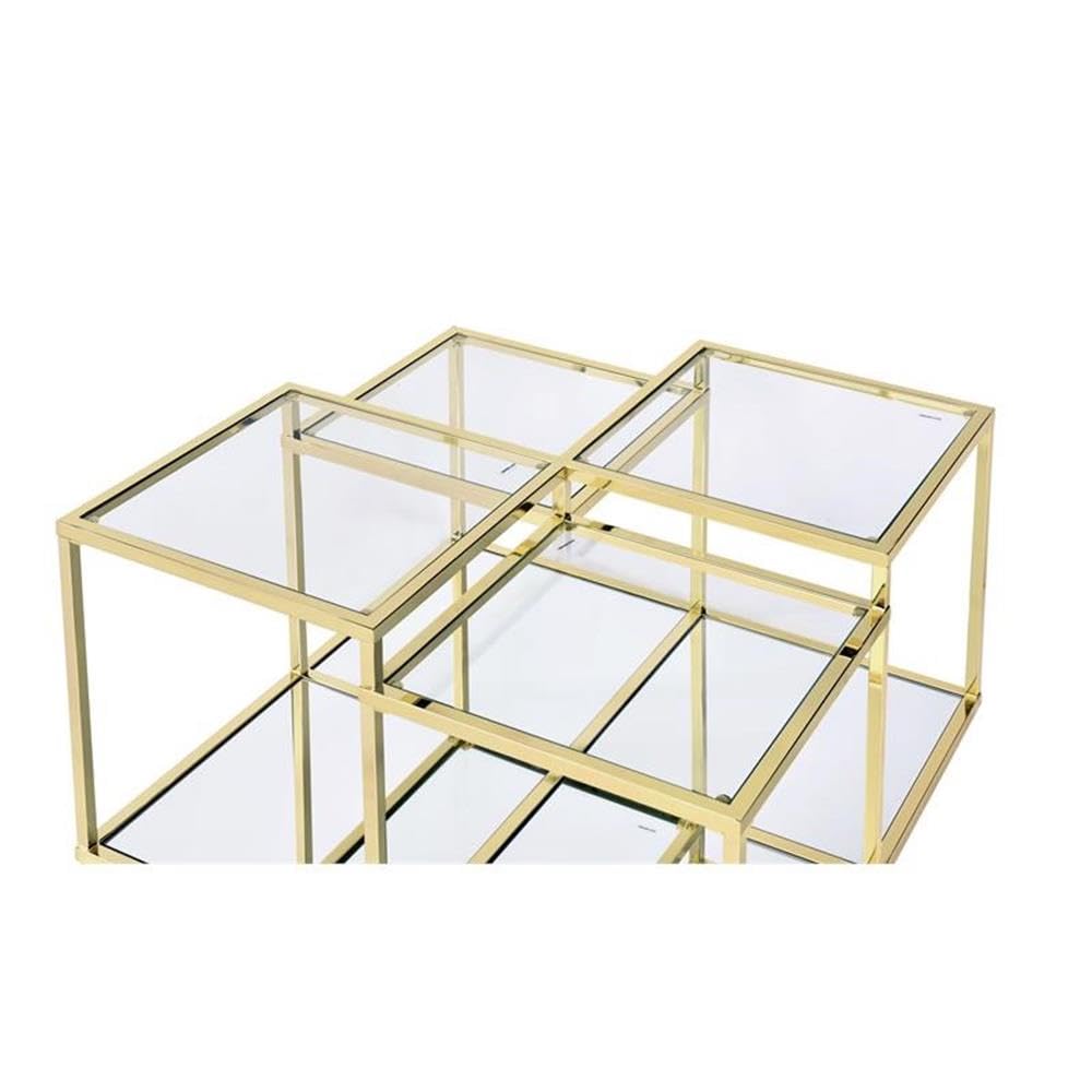 Acme Uchenna Modern Glass Top Coffee Table with Sturdy Metal Frame - Clear Tempered Glass & Gold Finish - Perfect for Living Room, Lounge & Office Decor