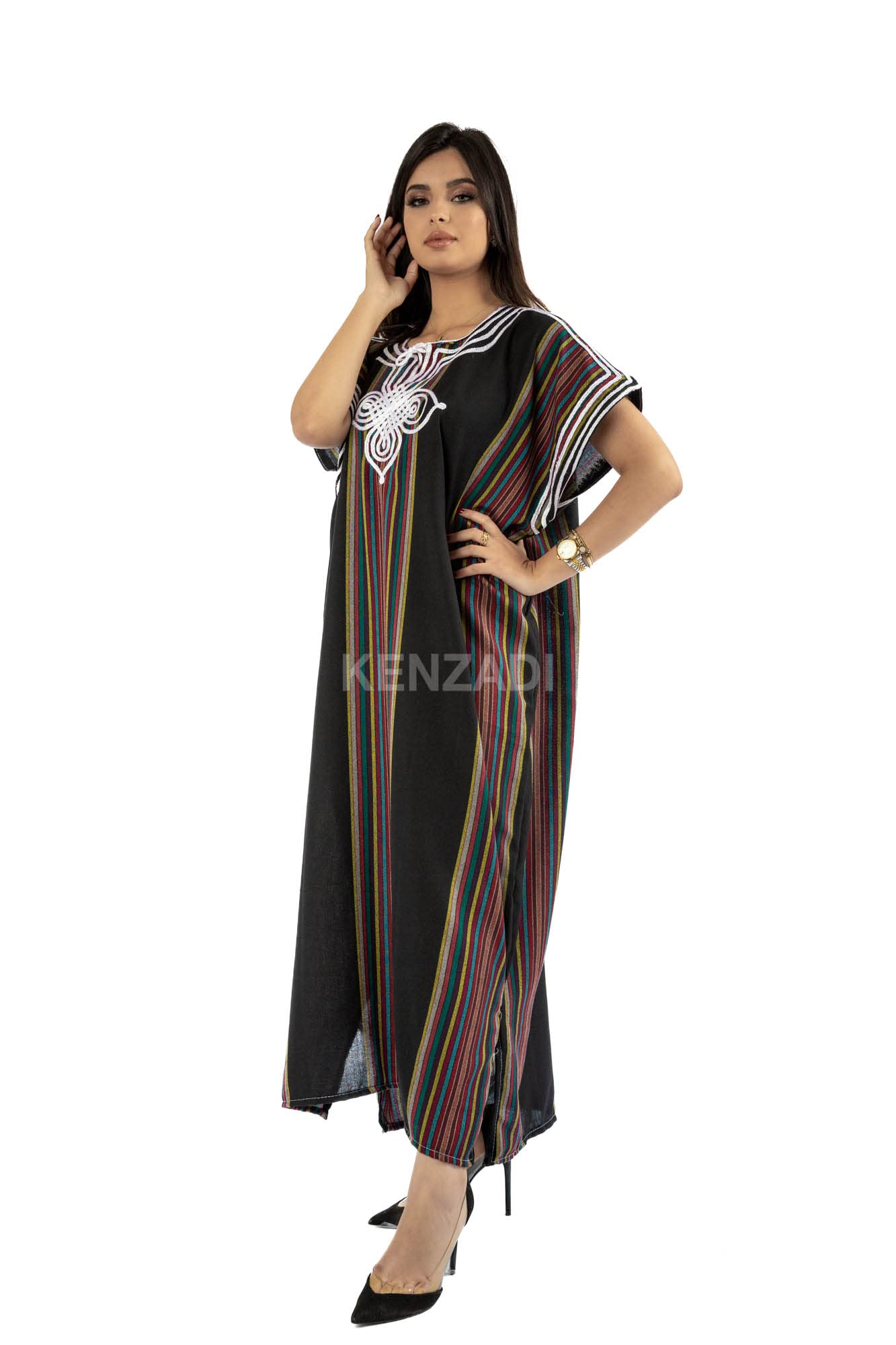 Handmade Moroccan Women's Caftan with Embroidery - S to L Size - Elegant Beach Cover Up - Made in Morocco (Black) | Perfect for Summer Vacations, Resort Wear & Boho Fashion