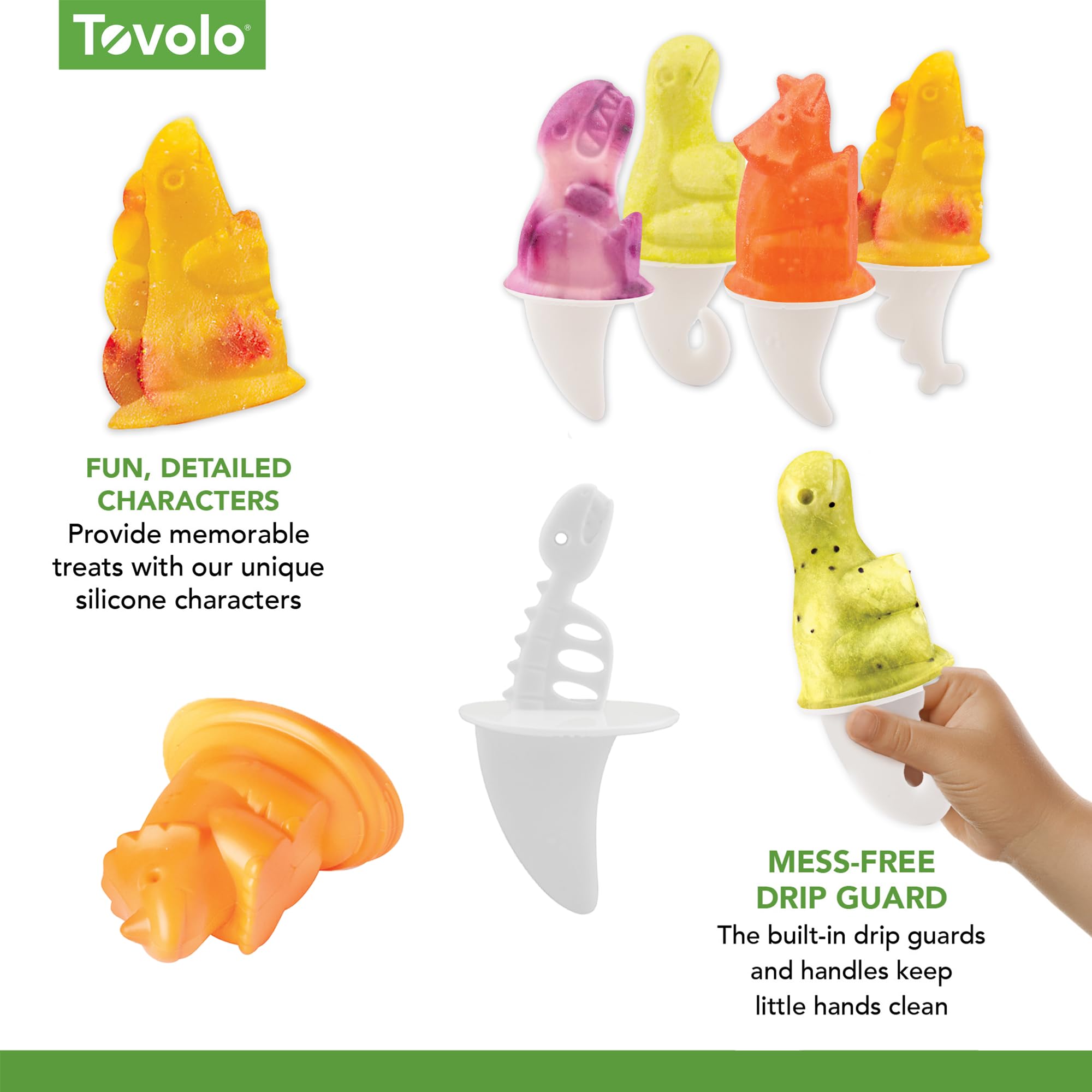 Tovolo Dinosaur Silicone Popsicle Molds with Sticks - 4 Cavity Ice Pop Maker for Homemade Frozen Treats, BPA-Free & Dishwasher Safe - Perfect for Kids Snacks, Summer Parties & Healthy Desserts