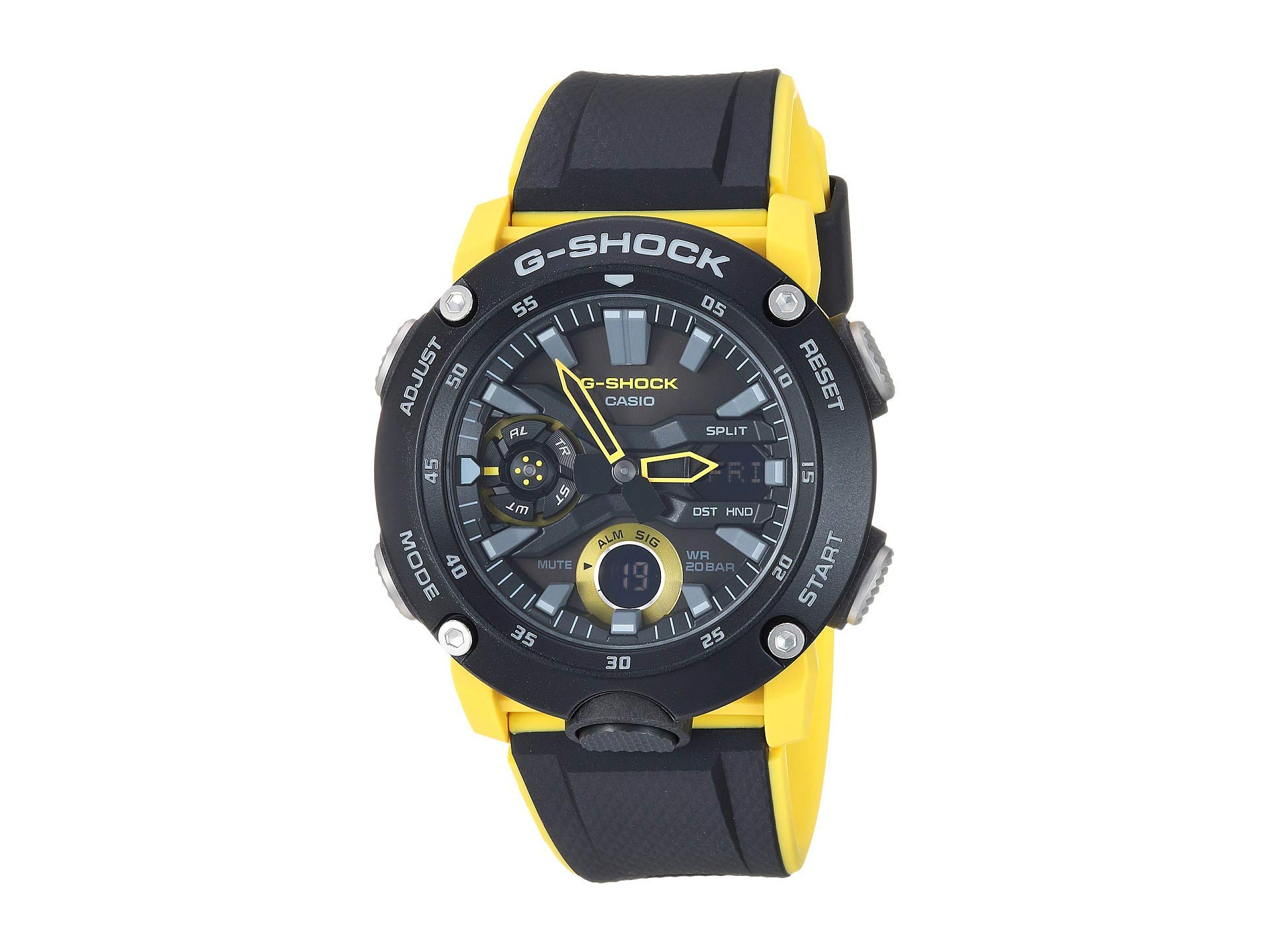 Casio GA2000-1A9 G-Shock Men's Digital Sports Watch - Black/Yellow, 51.2mm Carbon Fiber & Resin Case - Shock Resistant, Waterproof, Stopwatch, Countdown Timer - Perfect for Outdoor Activities, Running, Hiking & Extreme Sports