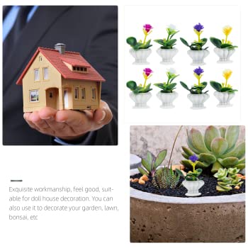 HANABASS 8 Pcs Mini Potted Flower Figurines - Realistic Dollhouse Plants for Miniature Garden & Micro Landscape - Perfect for DIY Dollhouse Decor, Fairy Garden Accessories, and Tabletop Displays