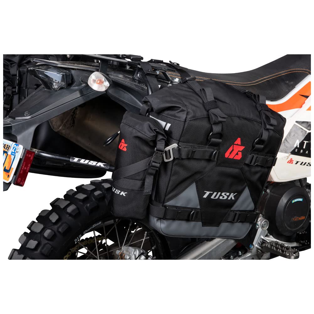 Tusk Pannier Racks with Pilot Pannier Bags & Bottle Holders - Black/Grey Motorcycle Luggage System for Adventure Touring & Off-Road Riding
