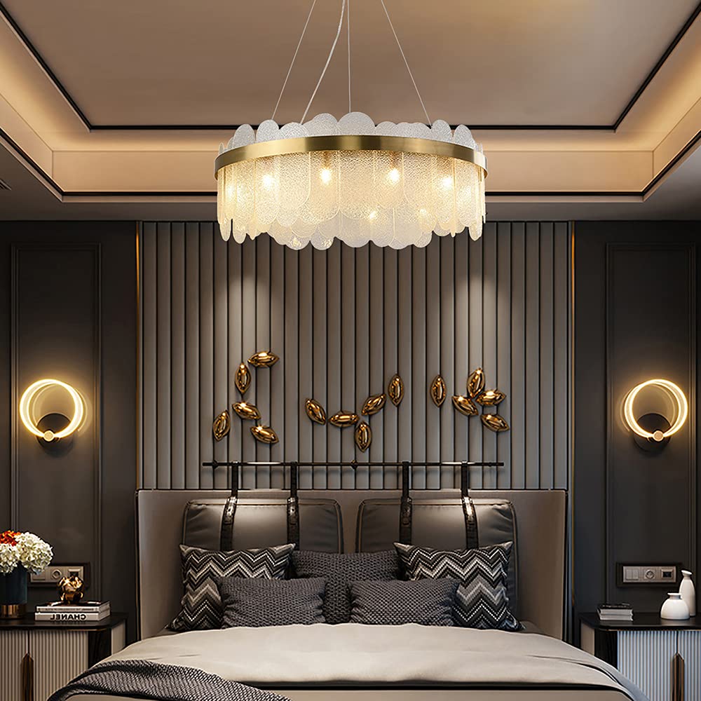 Modern Round Chandelier - 12-Light Contemporary Luxury Glass Pendant Ceiling Light Fixture 31.5 Inch Gold - Elegant Lighting for Living Room, Bedroom, Dining Room & Kitchen Island | Perfect for Home Decor, Dinner Parties & Romantic Ambiance