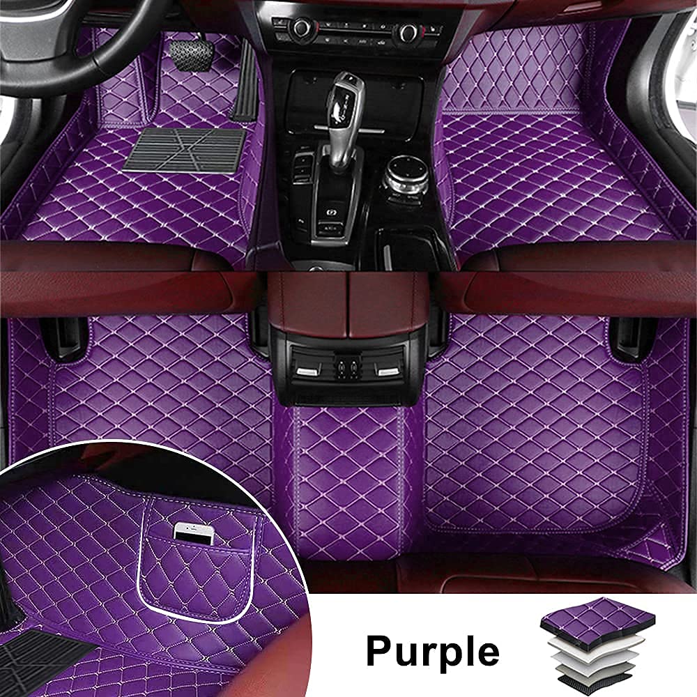 Premium All-Weather Car Floor Mats for Hyundai Genesis GV80 5-Seat (2021) - Full Set with Storage Pockets, 360° Protection & Luxury Leather Design in Purple - Perfect for Daily Commute, Road Trips and Family Protection