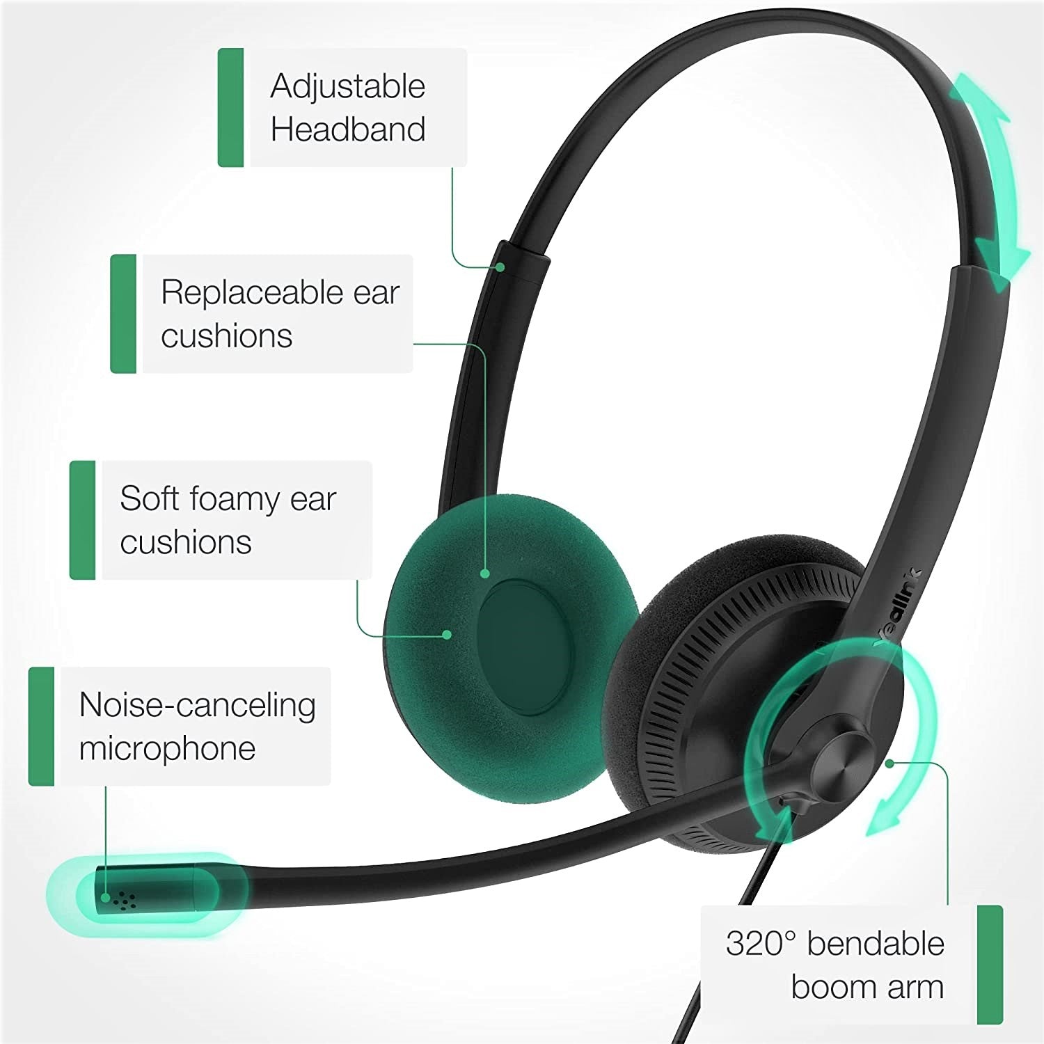 Yealink UH34 Lite Dual/Mono USB A Wired Headset with Noise Canceling Mic - Professional Office Headphones for Call Center, Remote Work & Video Conferencing