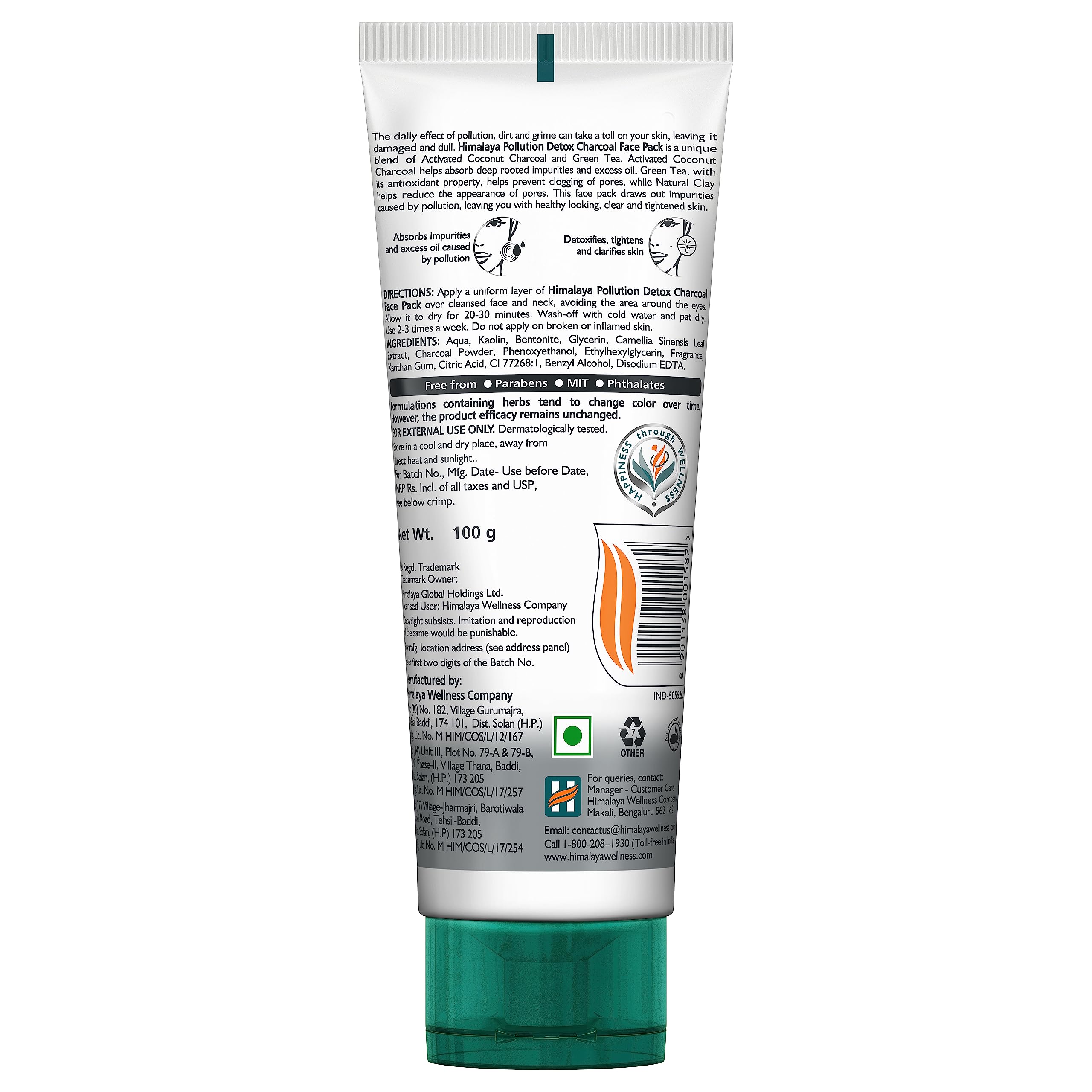 Himalayan Pollution Detox Charcoal Face Mask - 100g | Deep Cleansing & Purifying for Acne, Blackheads & Oily Skin | Perfect for Daily Skincare & Post-Workout Detox