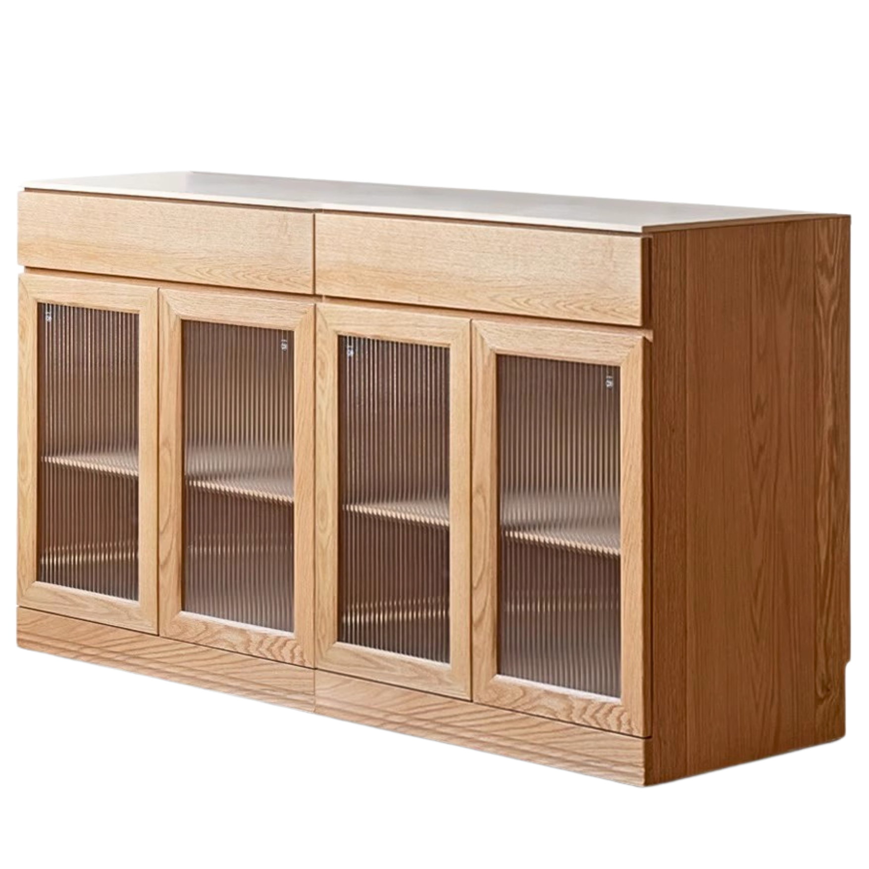 Solid Oak Wood Sideboard Buffet Cabinet - Multi-Functional Storage Locker with Drawers & Shelves for Dining Room, Living Room, and Entryway Organization