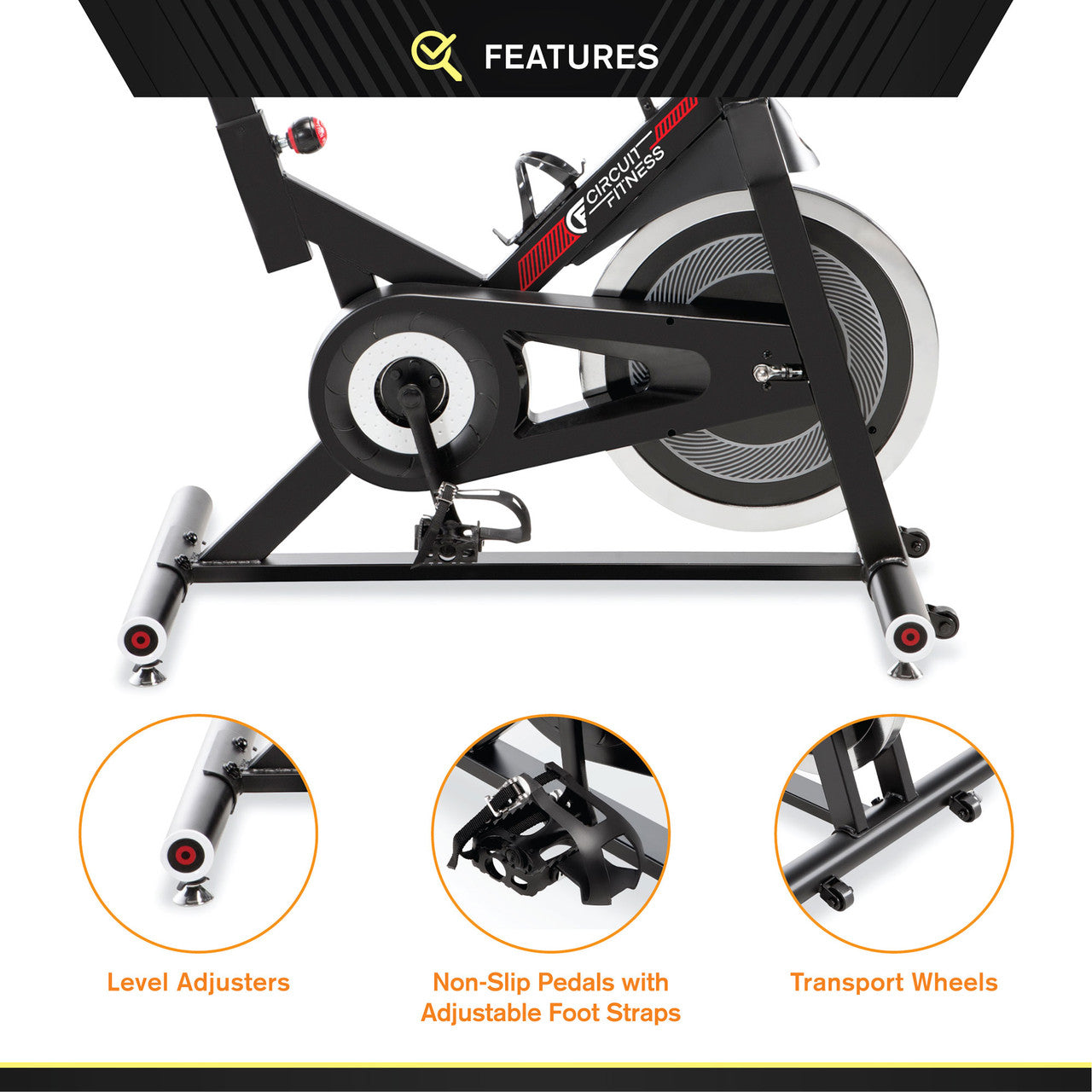 Circuit Fitness AMZ 948BK BT Indoor Cycling Bike - 30 lbs Flywheel, Bluetooth Connectivity, Adjustable Resistance | Perfect for Home Gym, Cardio Workouts & Spin Classes