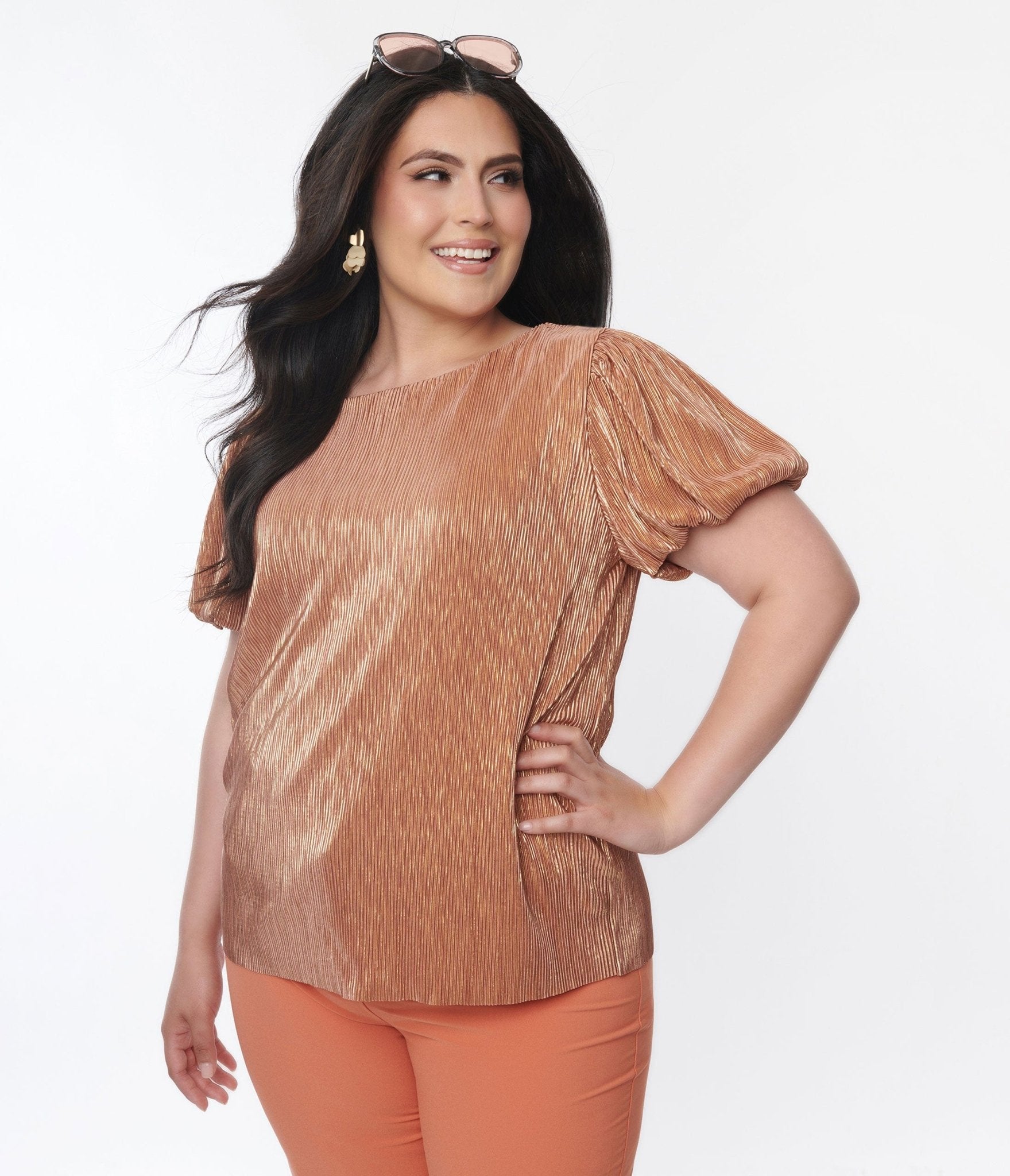 Stylish Metallic Copper Ribbed Blouse for Women | Trendy Office & Party Wear | Perfect for Work, Date Night & Special Occasions