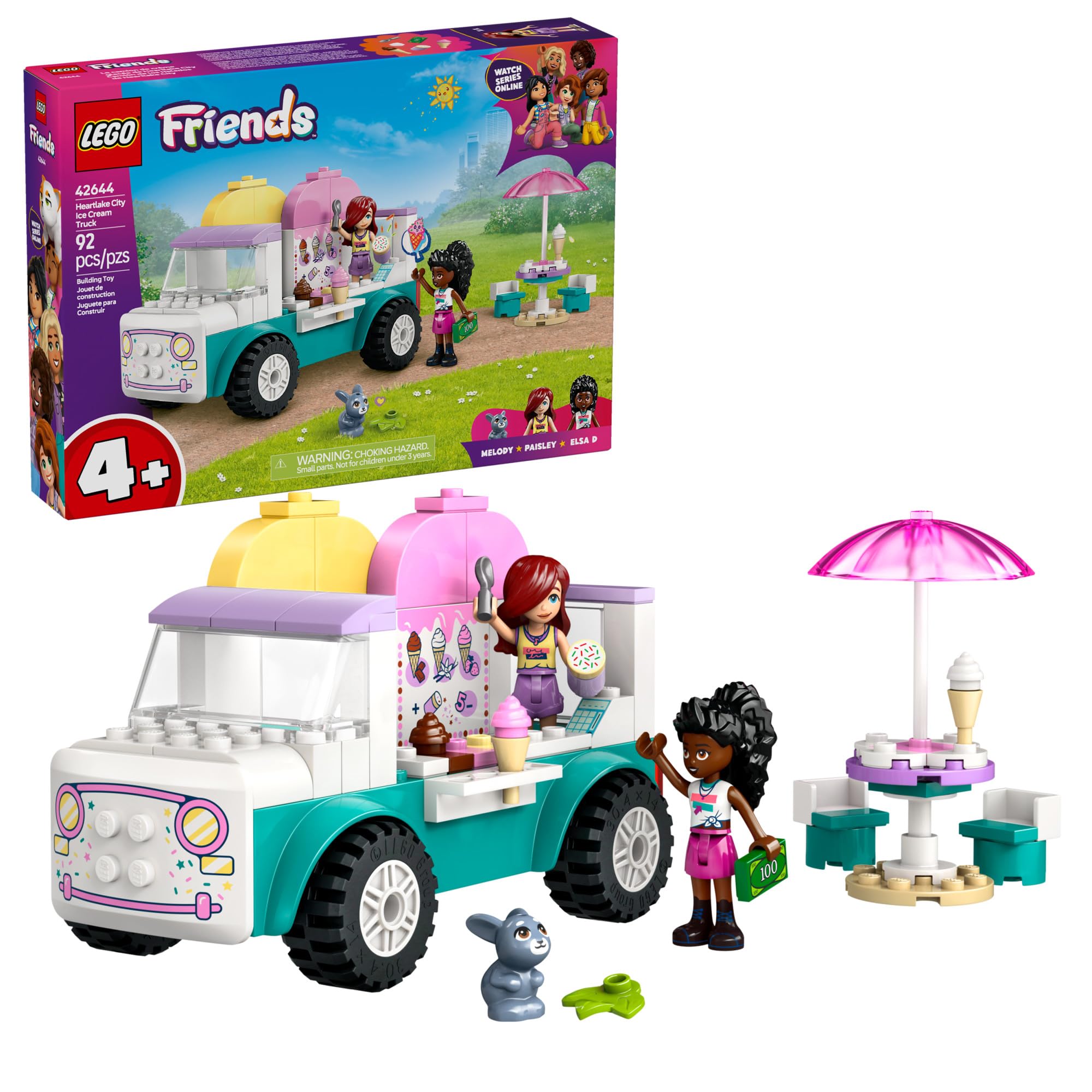 LEGO Friends Heartlake City Ice Cream Truck Building Toy Set - Creative Pretend Play for Kids Ages 4+ with 2 Minidolls & Rabbit Figure (Model 42644) - Perfect for Preschool Playtime, Birthday Gifts & STEM Learning Activities