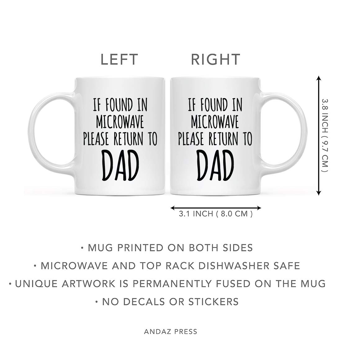 Funny Father's Day Coffee Mug Gift - 11oz Novelty Cup for Dad with 'If Found in Microwave Please Return to Dad' Design - Perfect for Birthday, Christmas & Hot Chocolate - Great for Office, Home & Gifting