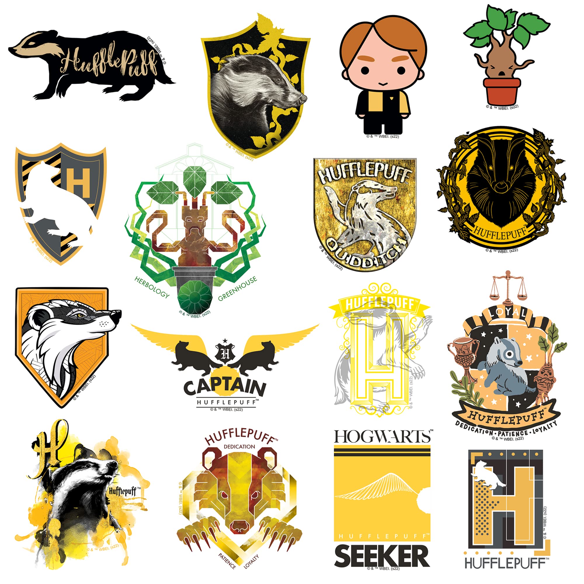 Harry Potter Hufflepuff Die Cut Vinyl Stickers - 50-Piece Variety Pack for Laptop, Water Bottle, Scrapbooking, Tablet & Skateboard - Waterproof Indoor/Outdoor Decals - Perfect for DIY Crafts, School Supplies & Gift Giving